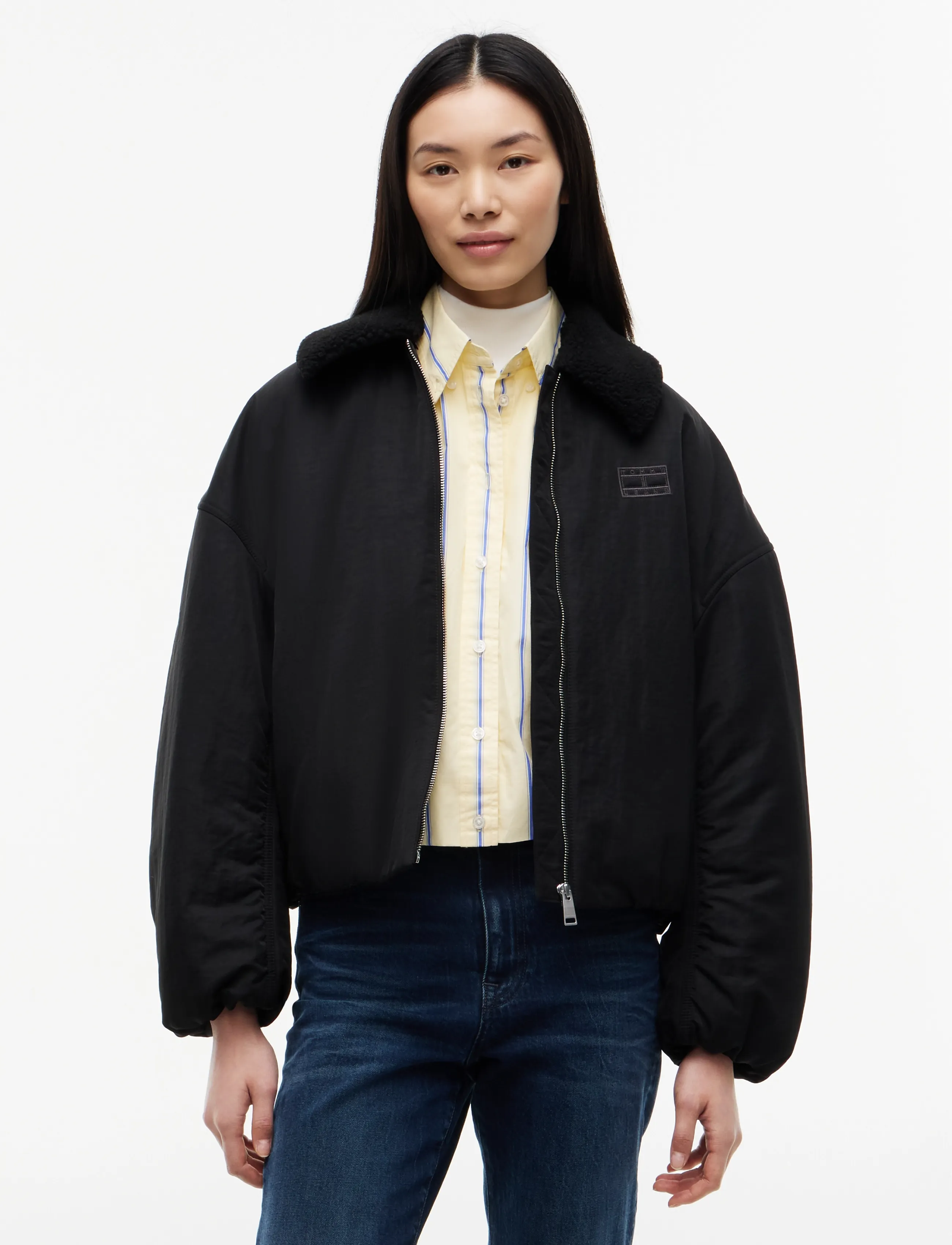Tommy Jeans TJW FUR COLLAR UTILITY BOMBER - Jacken & Mäntel - BLACK / black