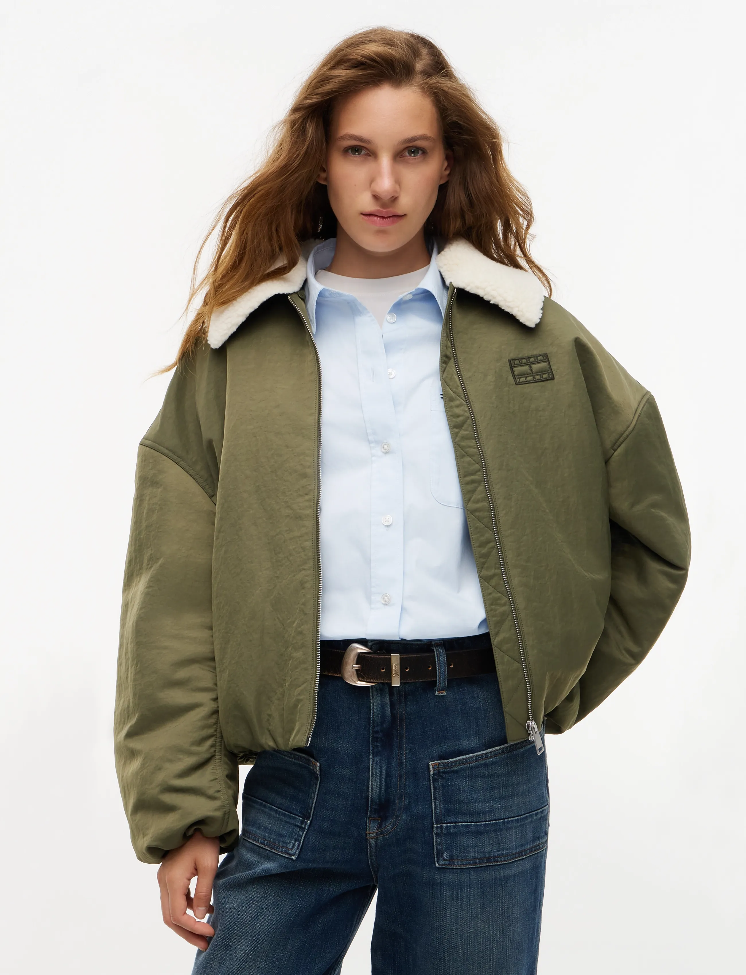 Tommy Jeans TJW FUR COLLAR UTILITY BOMBER - Kollektionen - DARK GREENERY / khaki/green