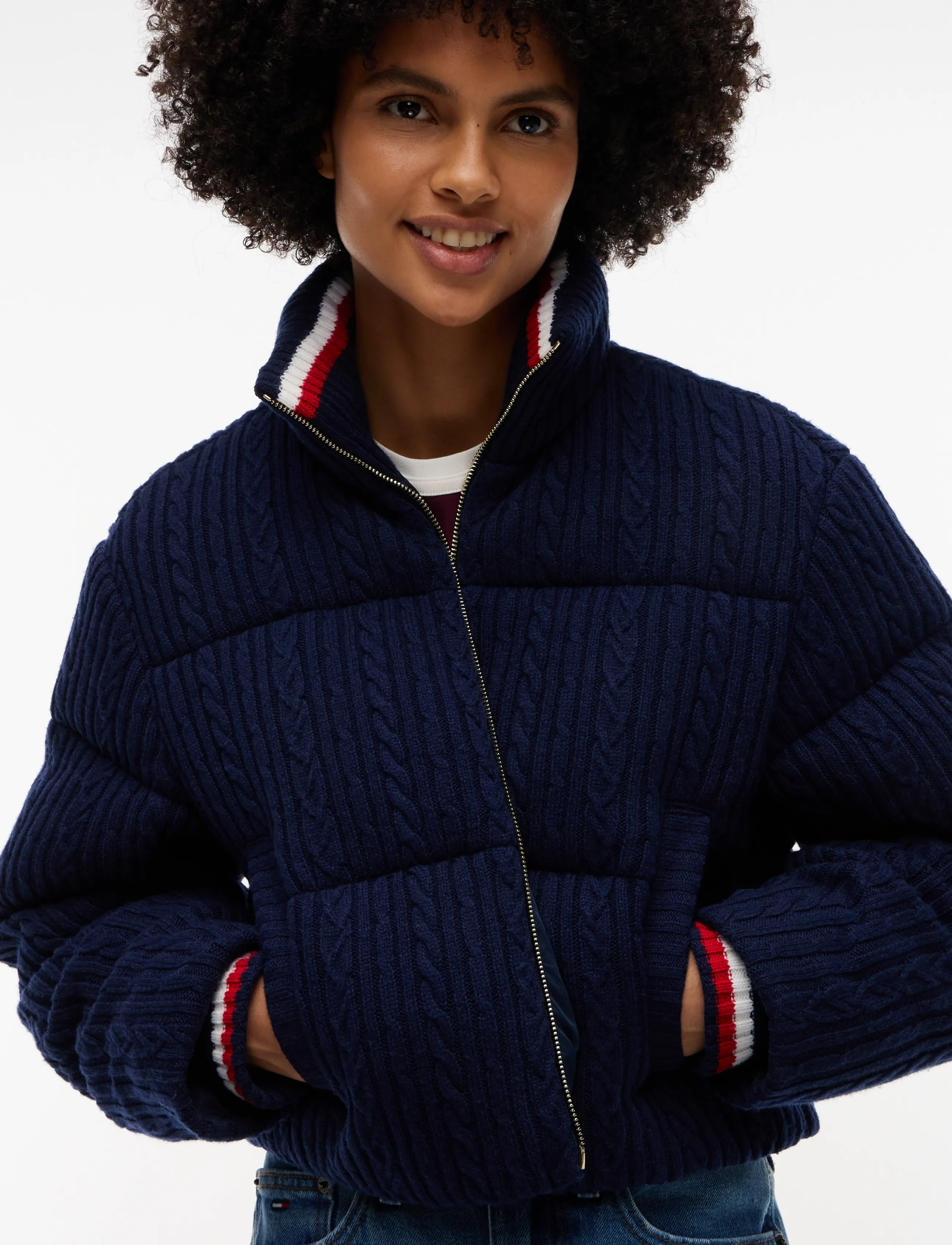 Tommy Jeans - TJW CABLE KNIT PUFFER - dark blue - 3