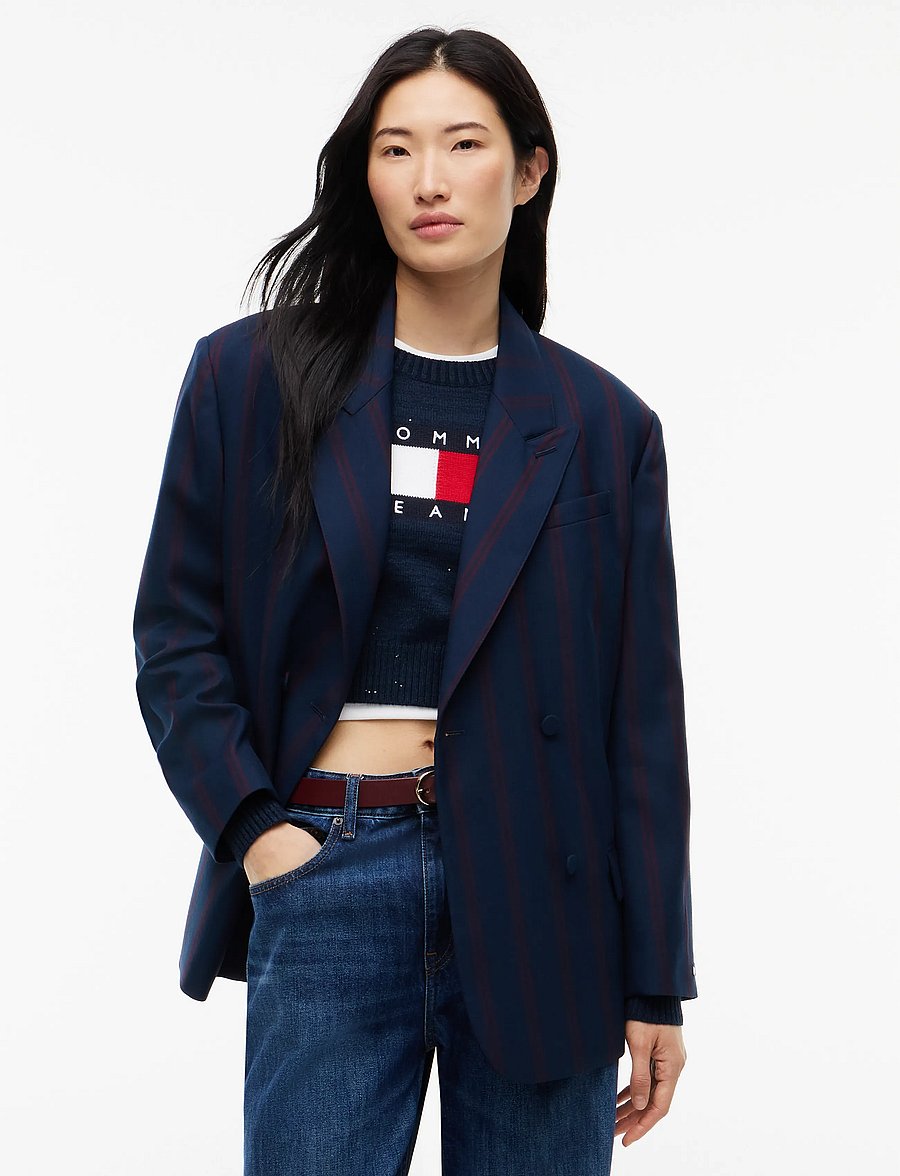 Tommy Jeans - TJW COLLEGIATE BLAZER - double breasted blazers - dark blue stripe - 0