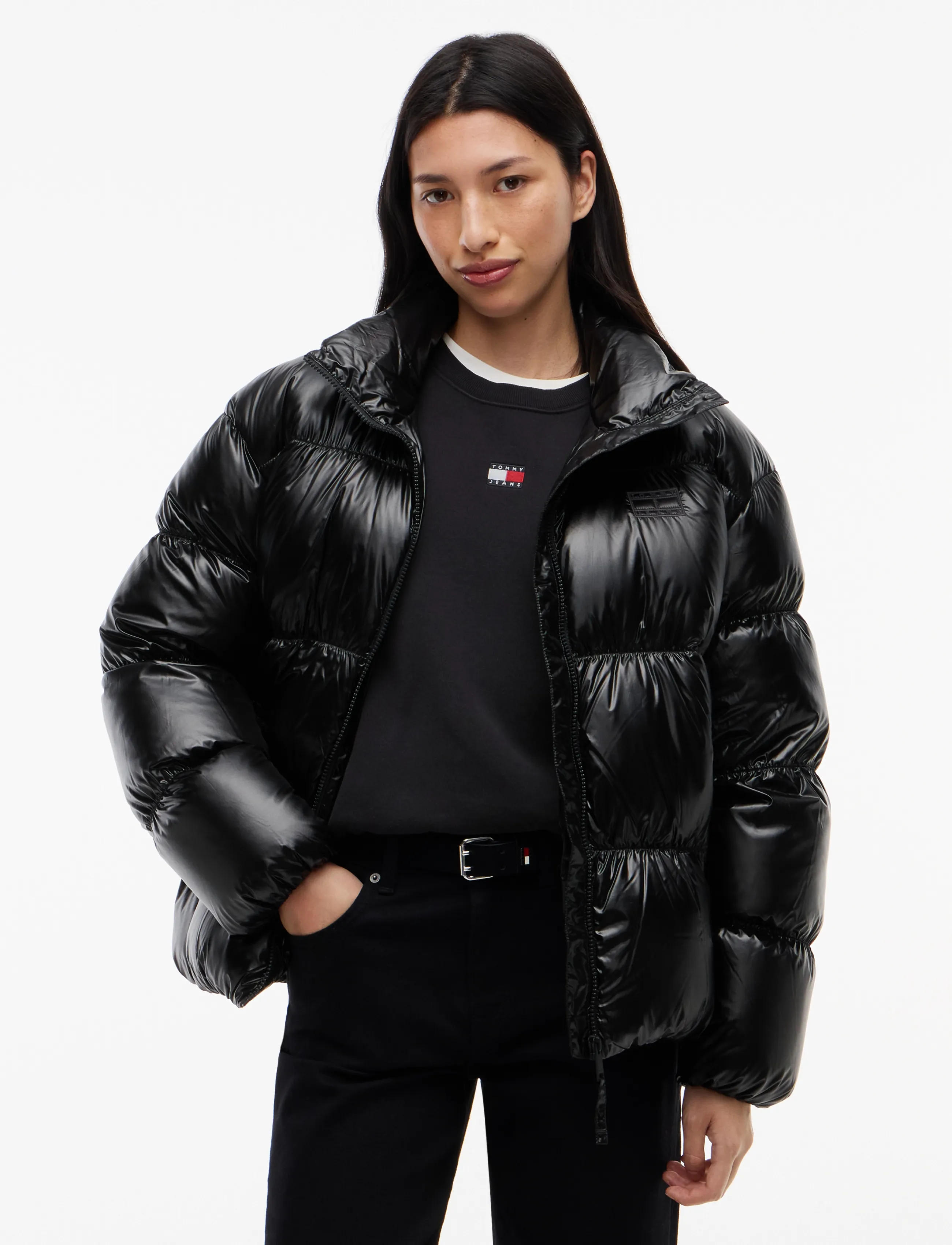 Tommy Jeans TJW HIGH NECK SHINY PUFFER DOWN - Jackets & Coats - BLACK / black