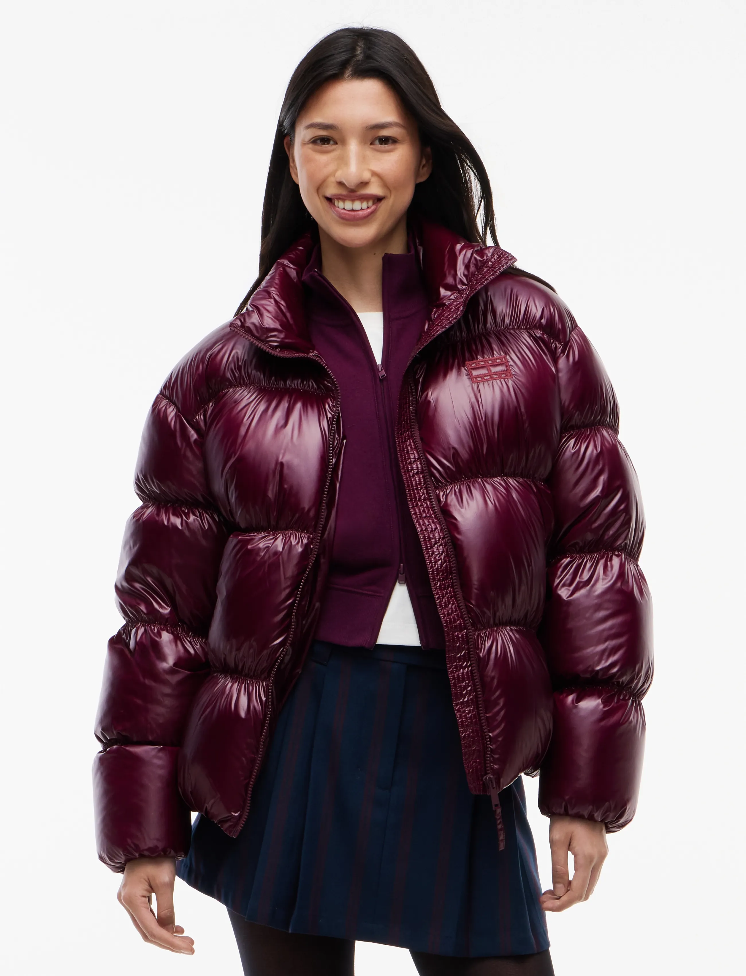 Tommy Jeans TJW HIGH NECK SHINY PUFFER DOWN - Jackets & Coats - CALYPSO BERRY / burgundy