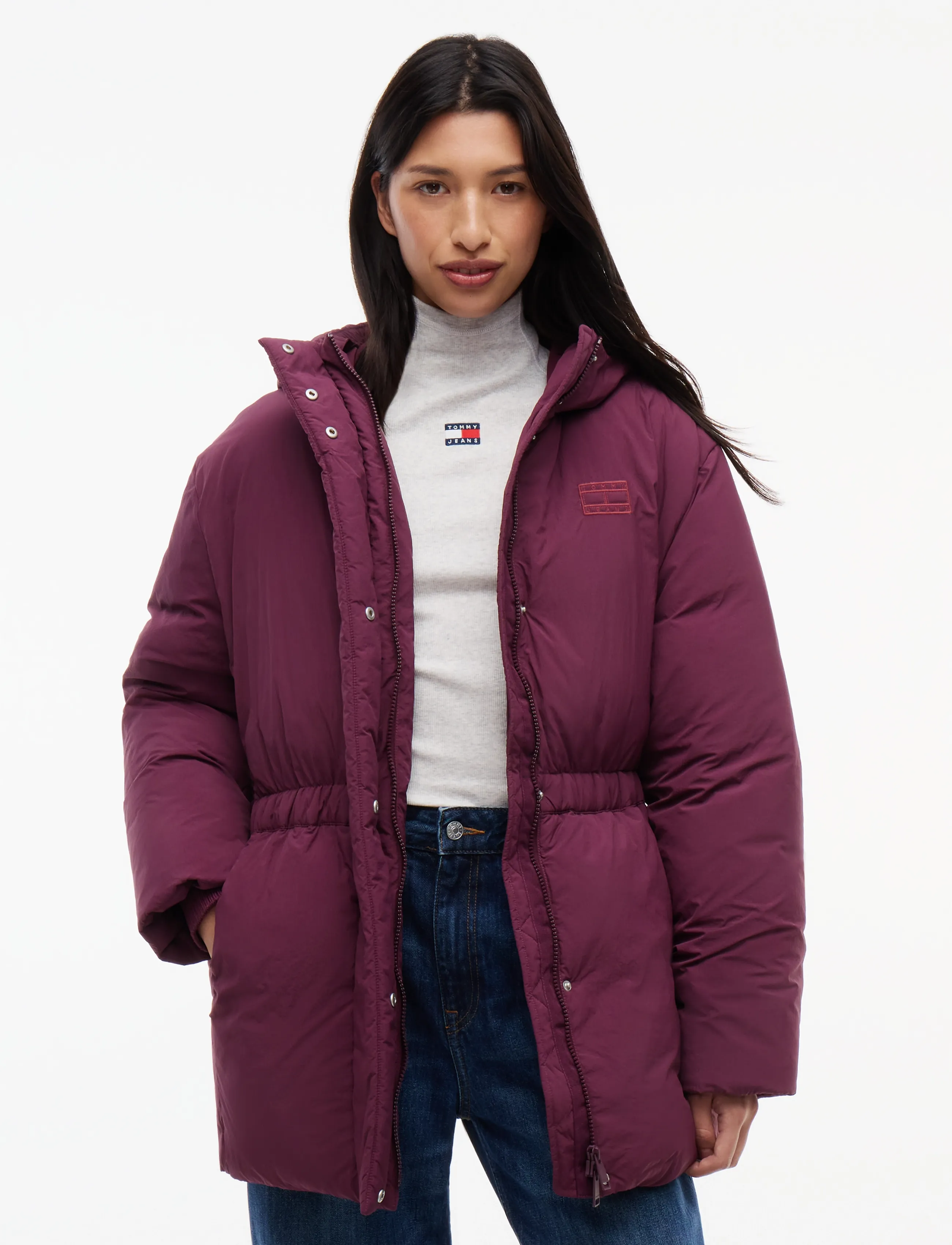 Tommy Jeans Tjw Smooth Padding Puffer Ext, Damen, Steppjacke Mit Gürtel, Burgunderrot, Gr.M