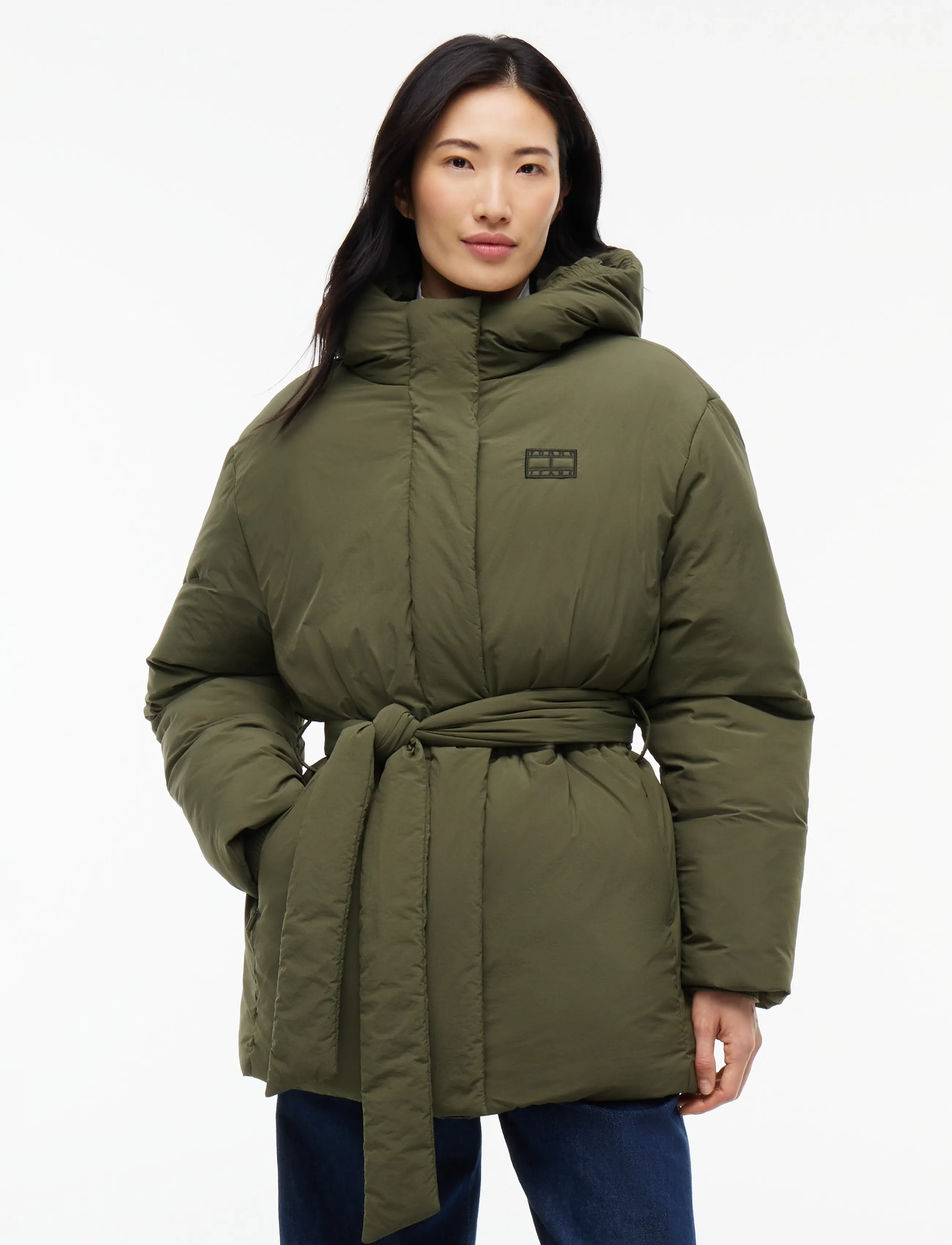 Tommy Jeans TJW SMOOTH PADDING PUFFER EXT - Riided - DARK GREENERY / khaki/green