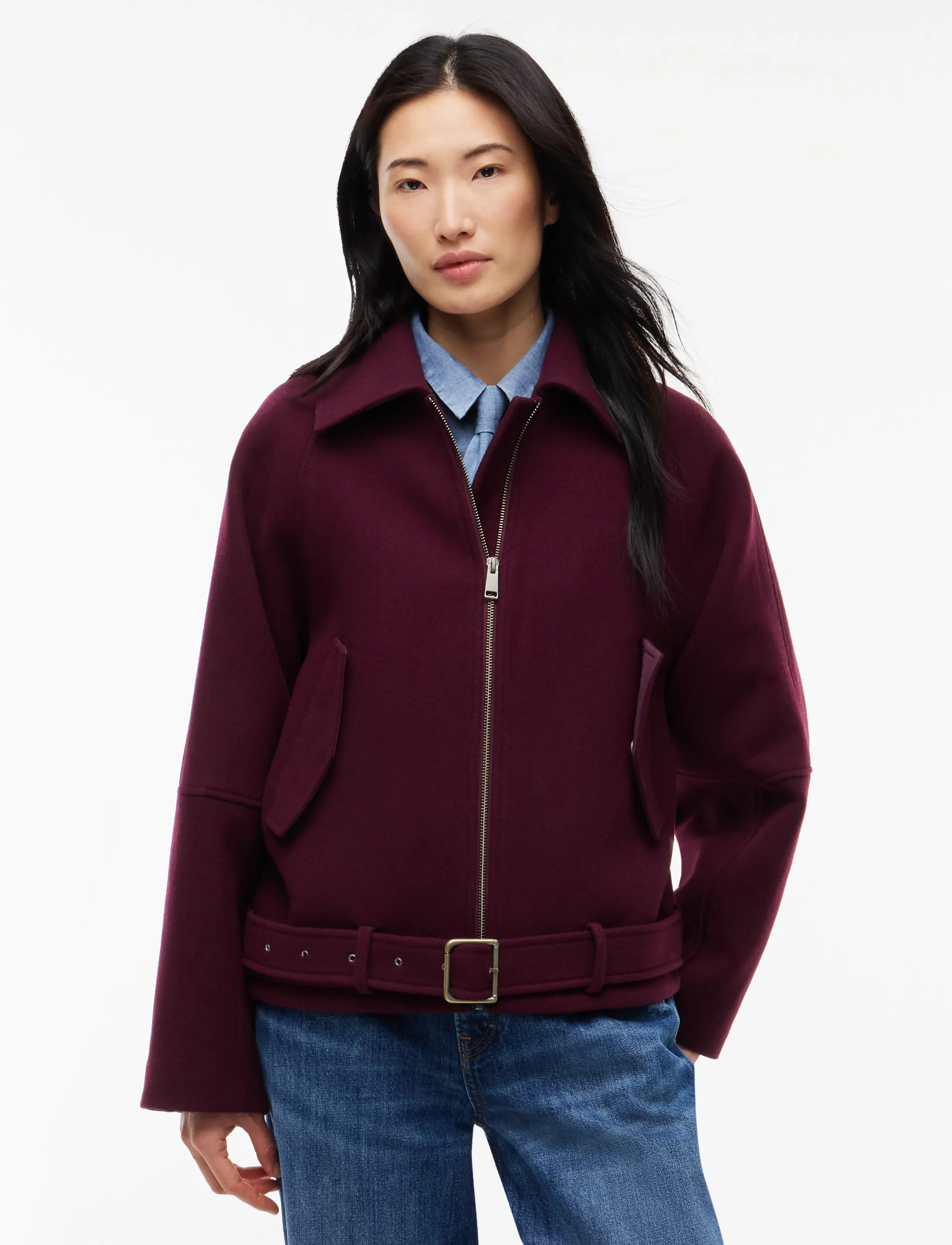 Tommy Jeans TJW ZIP THRU WOOL JACKET - Tommy Hilfiger - CALYPSO BERRY / burgundy