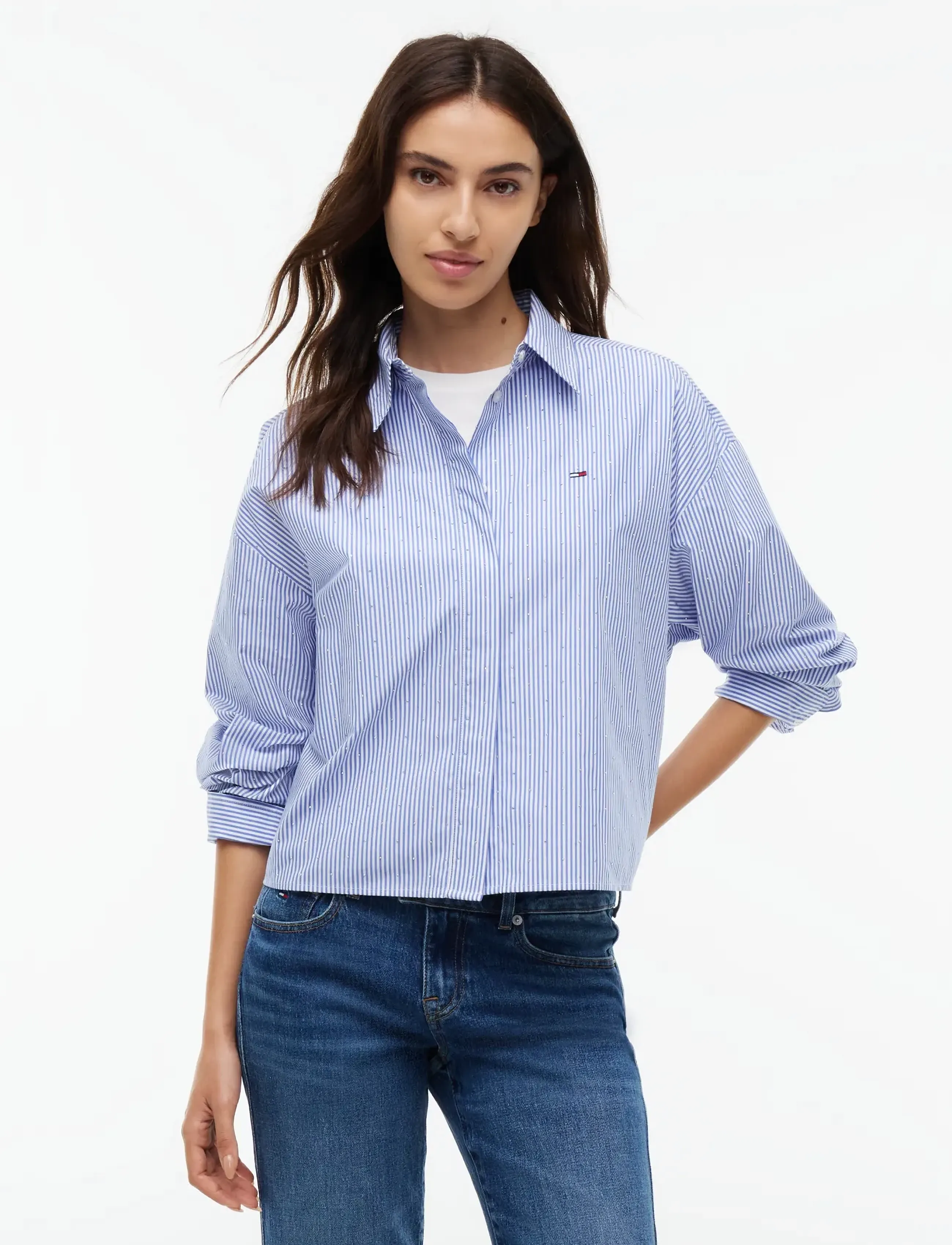 Tommy Jeans TJW BLING CROP SHIRT - Skjorter - BLING BLUE STRIPE / blue