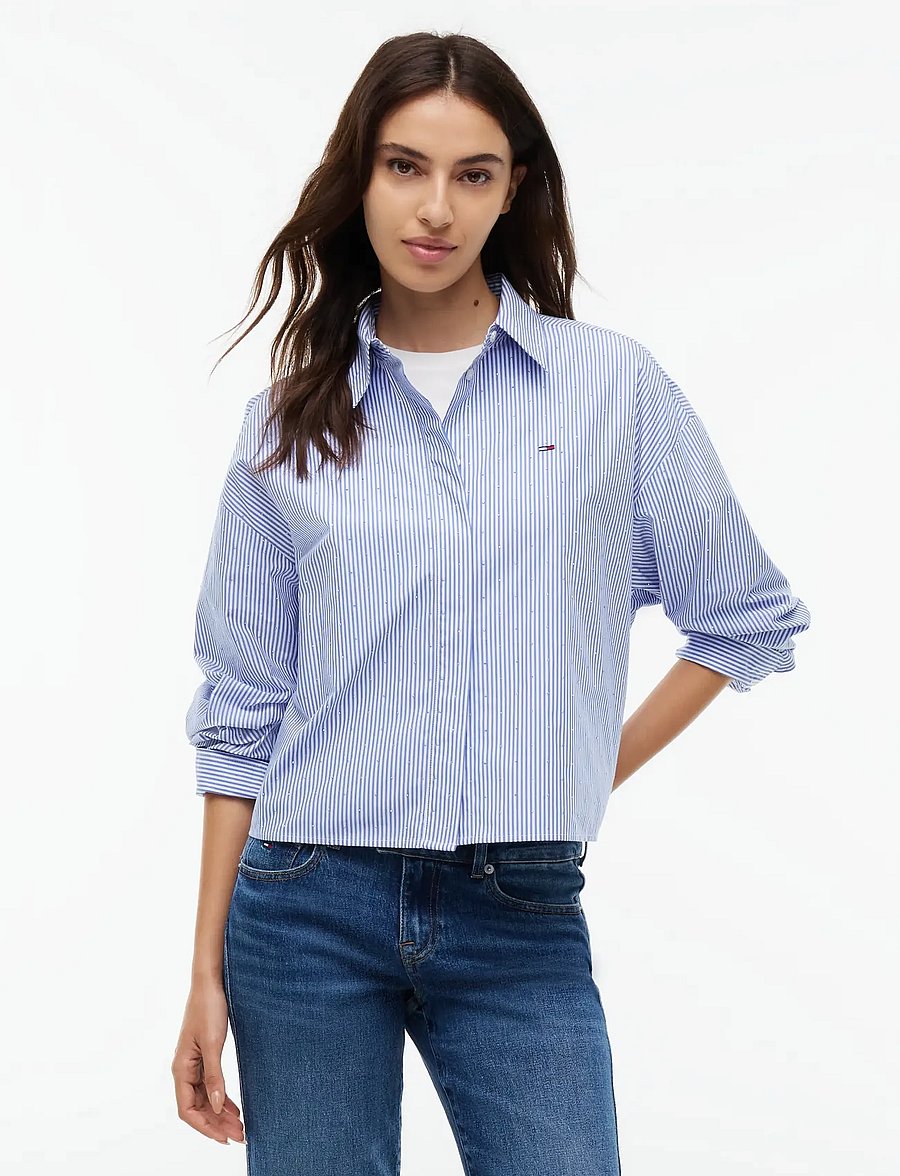Tommy Jeans - TJW BLING CROP SHIRT - bling blue stripe - 0