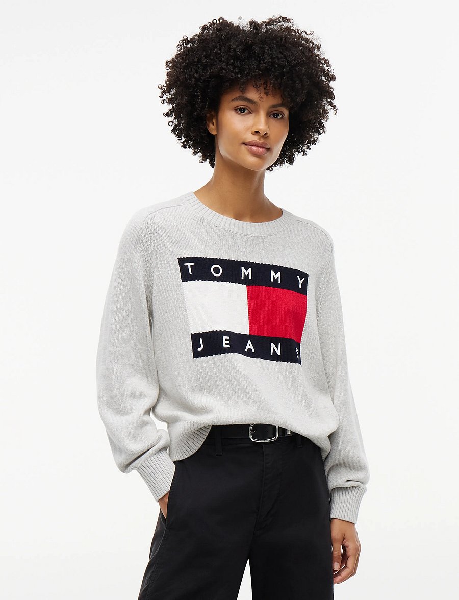 Tommy Jeans - TJW FLAG SWEATER EXT - jumpers - ice grey heather - 0