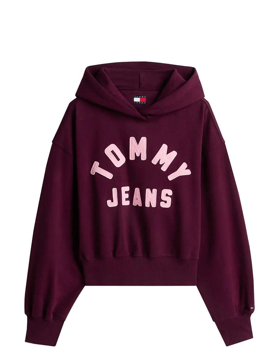 Tommy Jeans - TJW OVS SH TOMMY ARCH HOODIE - lühikesed topid - calypso berry - 1