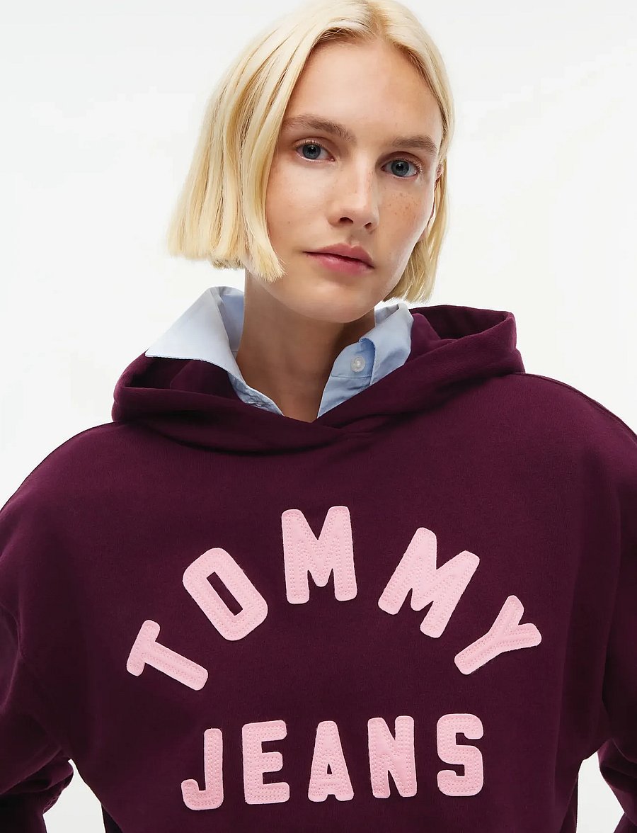Tommy Jeans - TJW OVS SH TOMMY ARCH HOODIE - lühikesed topid - calypso berry - 3