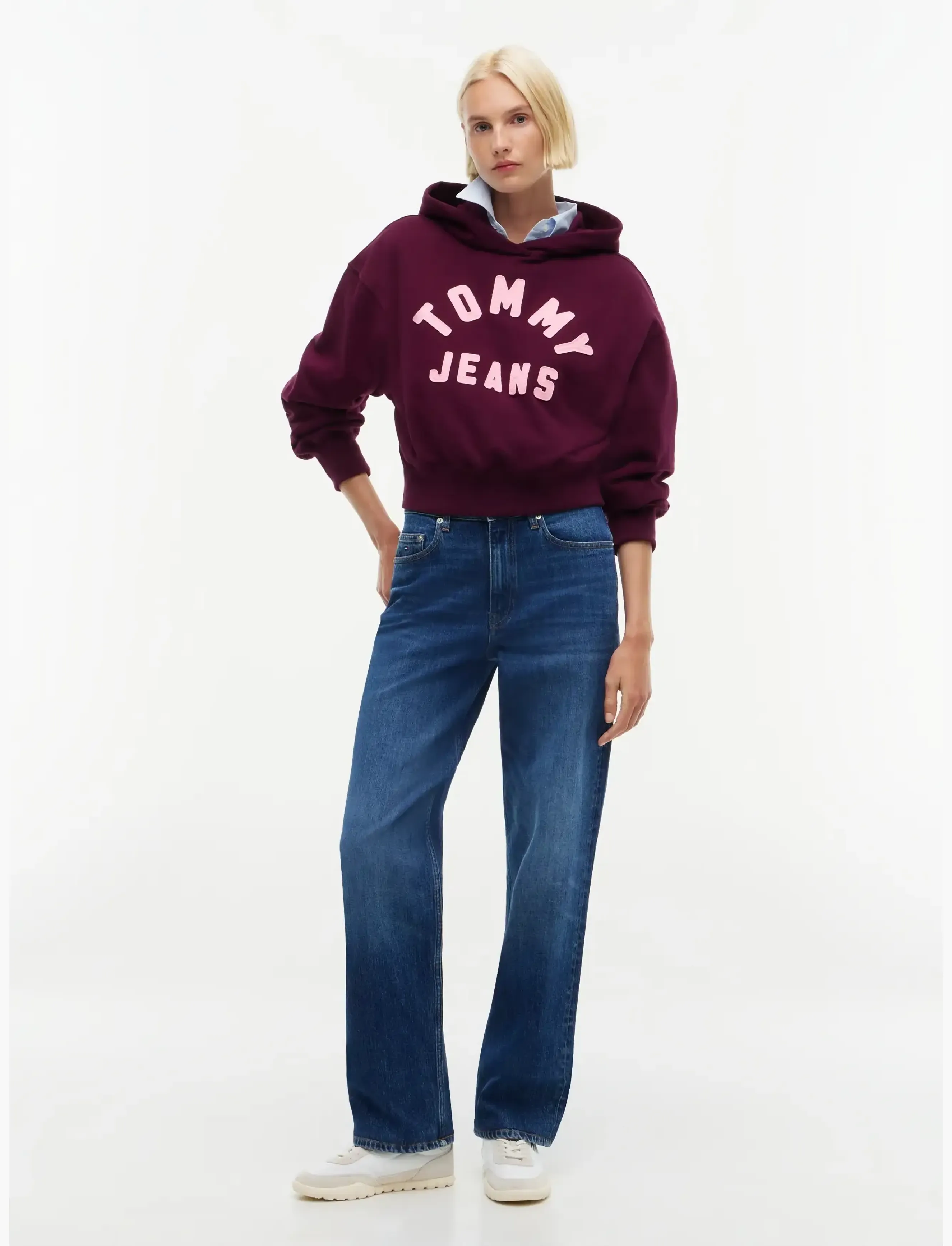 Tommy Jeans - TJW OVS SH TOMMY ARCH HOODIE - lühikesed topid - calypso berry - 4