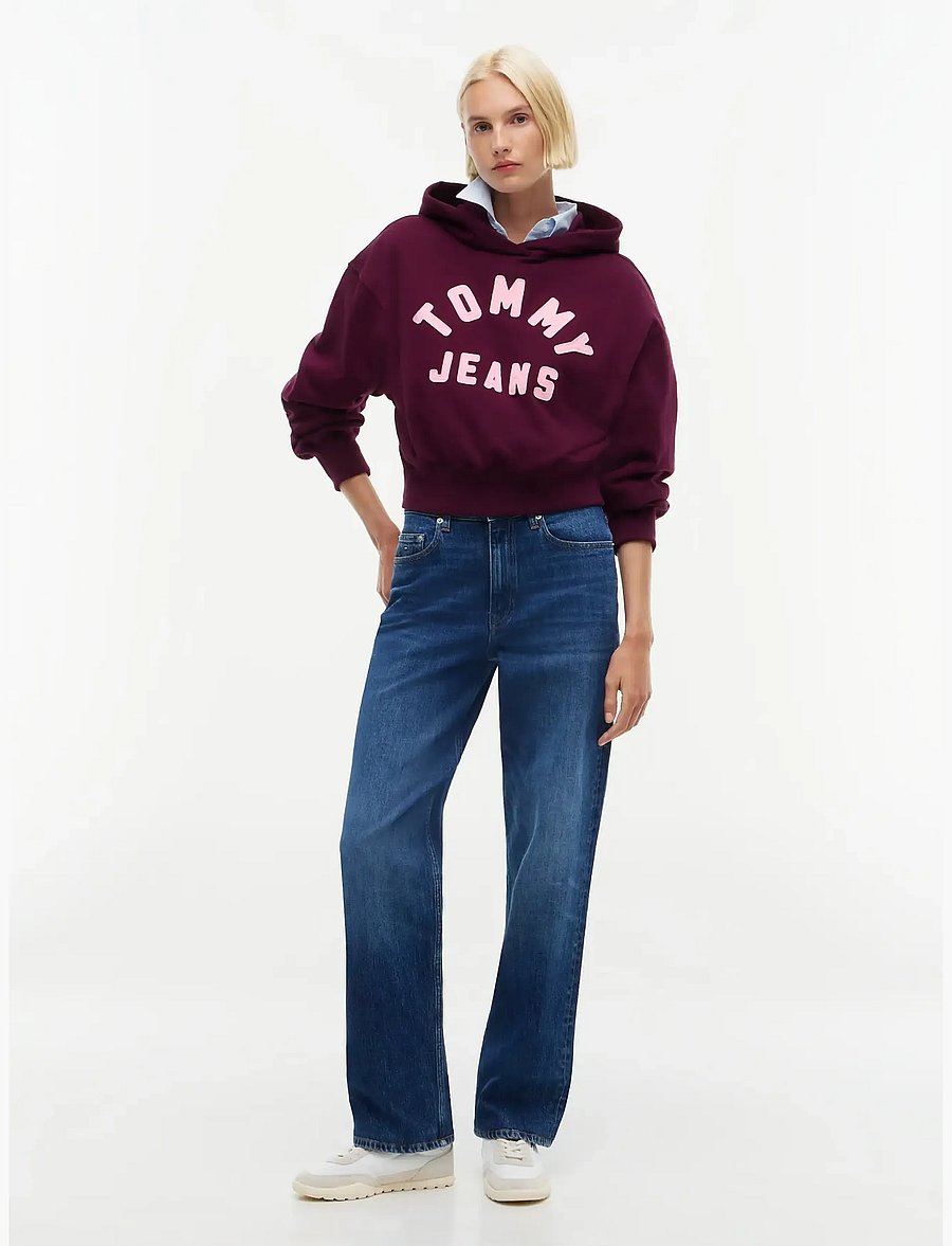 Tommy Jeans - TJW OVS SH TOMMY ARCH HOODIE - lühikesed topid - calypso berry - 4