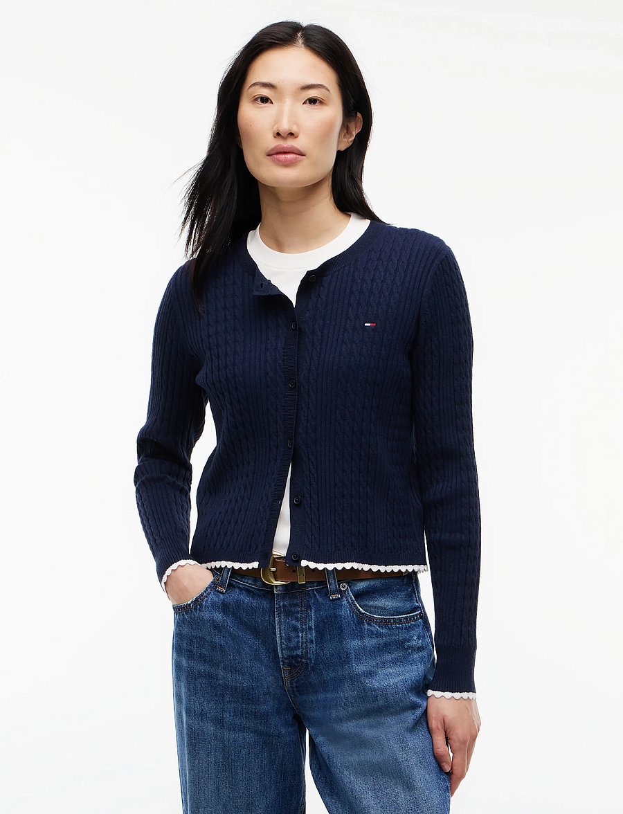 Tommy Jeans - TJW CABLE CREW NECK CARDIGAN EXT - koftor - dark blue - 0