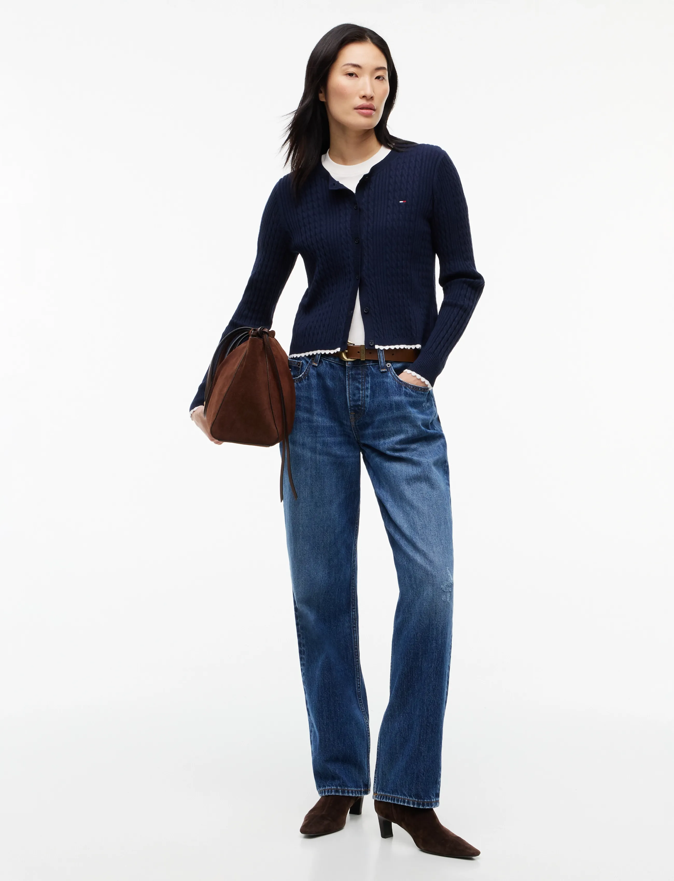Tommy Jeans - TJW CABLE CREW NECK CARDIGAN EXT - koftor - dark blue - 4