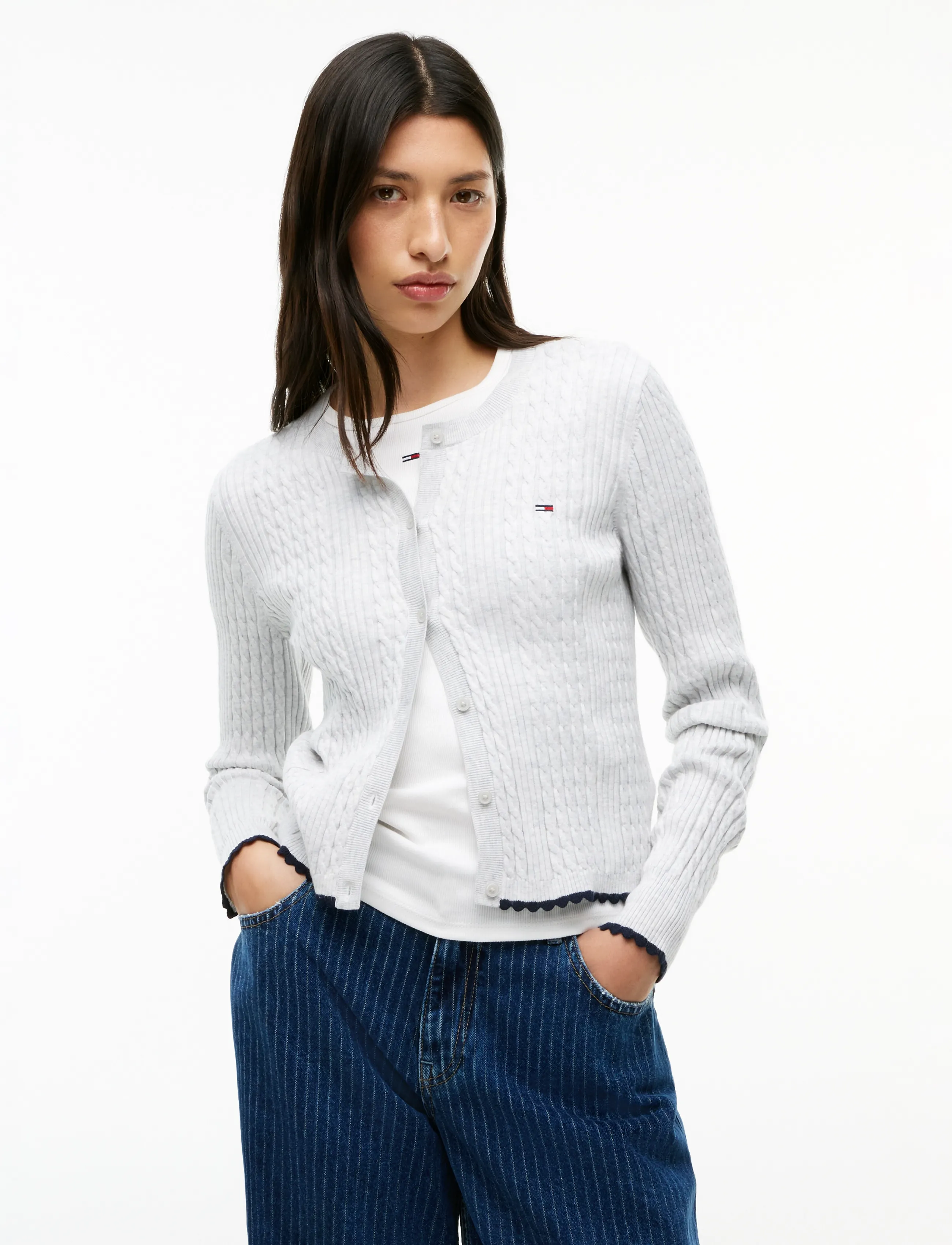 Tommy Jeans TJW CABLE CREW NECK CARDIGAN EXT - Tommy Hilfiger - ICE GREY HEATHER / grey