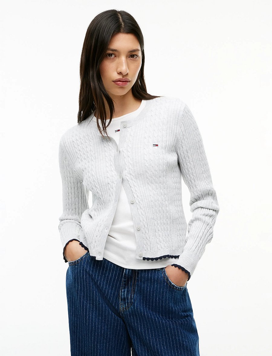 Tommy Jeans - TJW CABLE CREW NECK CARDIGAN EXT - kardiganid - ice grey heather - 0
