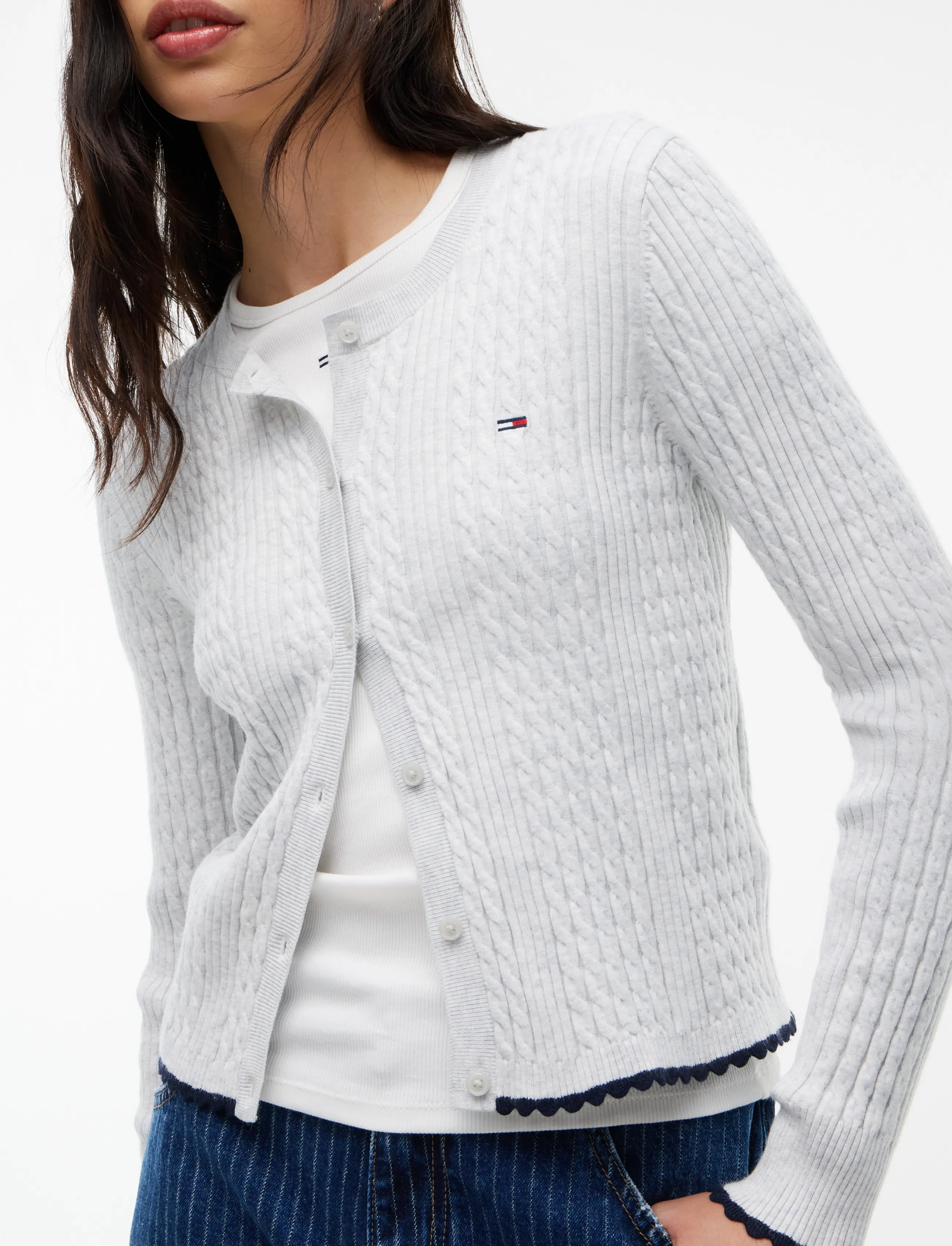 Tommy Jeans - TJW CABLE CREW NECK CARDIGAN EXT - kardiganid - ice grey heather - 3