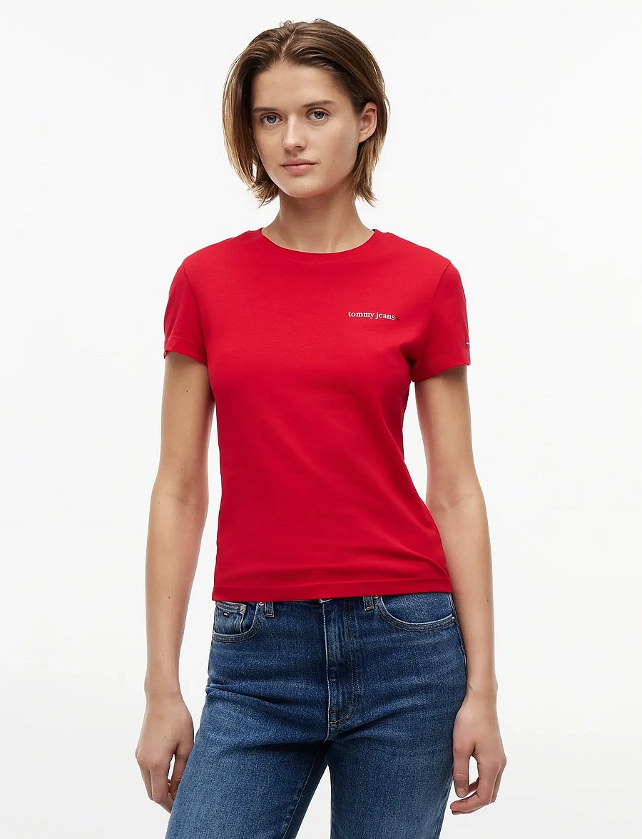 Tommy Jeans - TJW SLIM ESS LOGO 1 SS TEE EXT - t-shirts - amaryllis red - 0