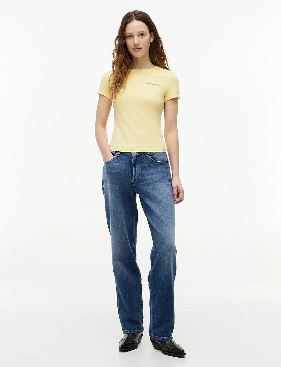 Tommy Jeans - TJW SLIM ESS LOGO 1 SS TEE EXT - t-shirts - citronella - 4