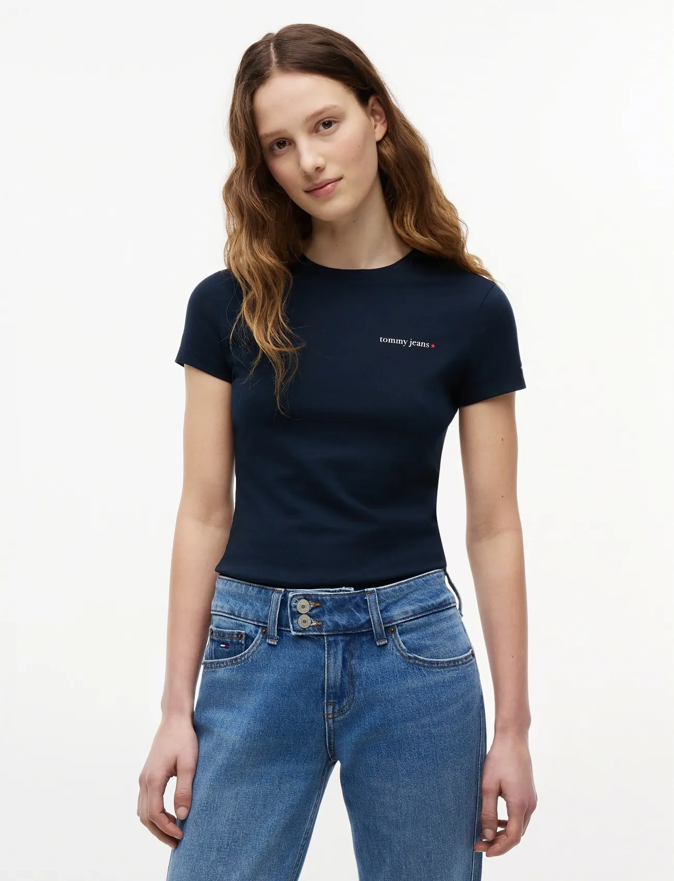 Tommy Jeans TJW SLIM ESS LOGO 1 SS TEE EXT - Clothing - DARK NIGHT NAVY / navy