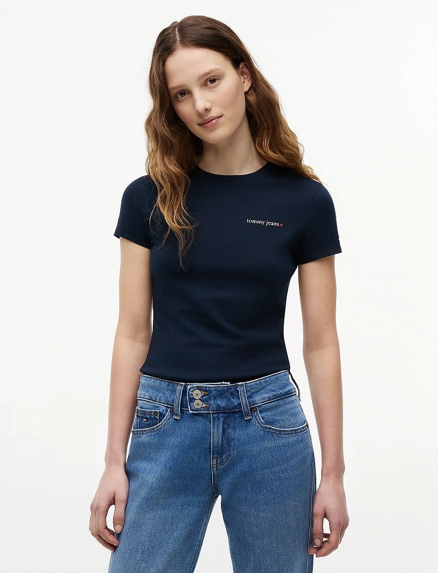 Tommy Jeans - TJW SLIM ESS LOGO 1 SS TEE EXT - t-shirts - dark night navy - 0