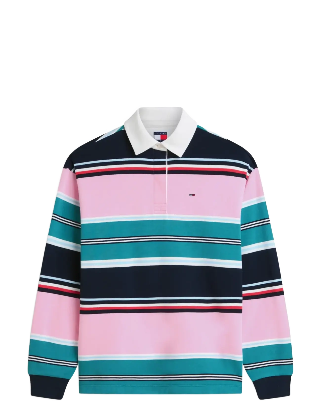 Tommy Jeans TJW RLX MULTI STRIPE RUGBY EXT - Kläder - PINK DAISY   MULTI STRIPE / multi