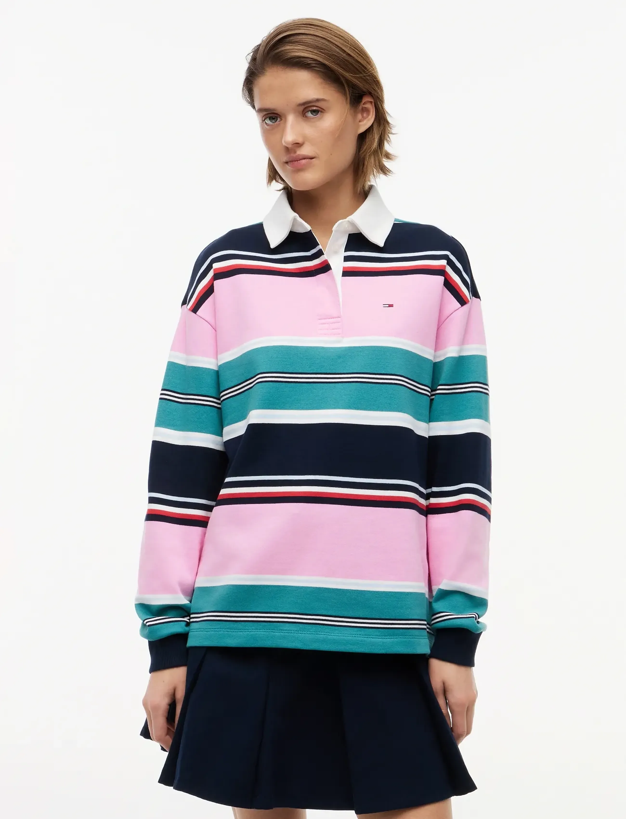 Tommy Jeans TJW RLX MULTI STRIPE RUGBY EXT - Tommy Hilfiger - PINK DAISY   MULTI STRIPE / multi
