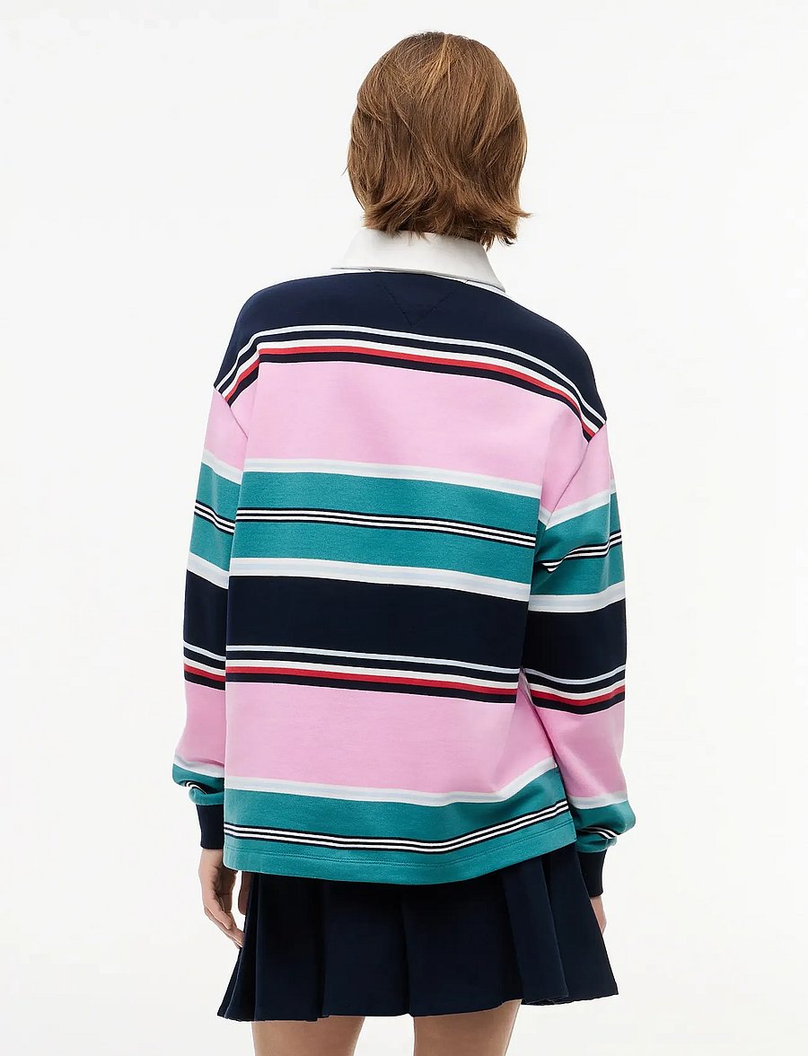 Tommy Jeans - TJW RLX MULTI STRIPE RUGBY EXT - långärmade toppar - pink daisy multi stripe - 2