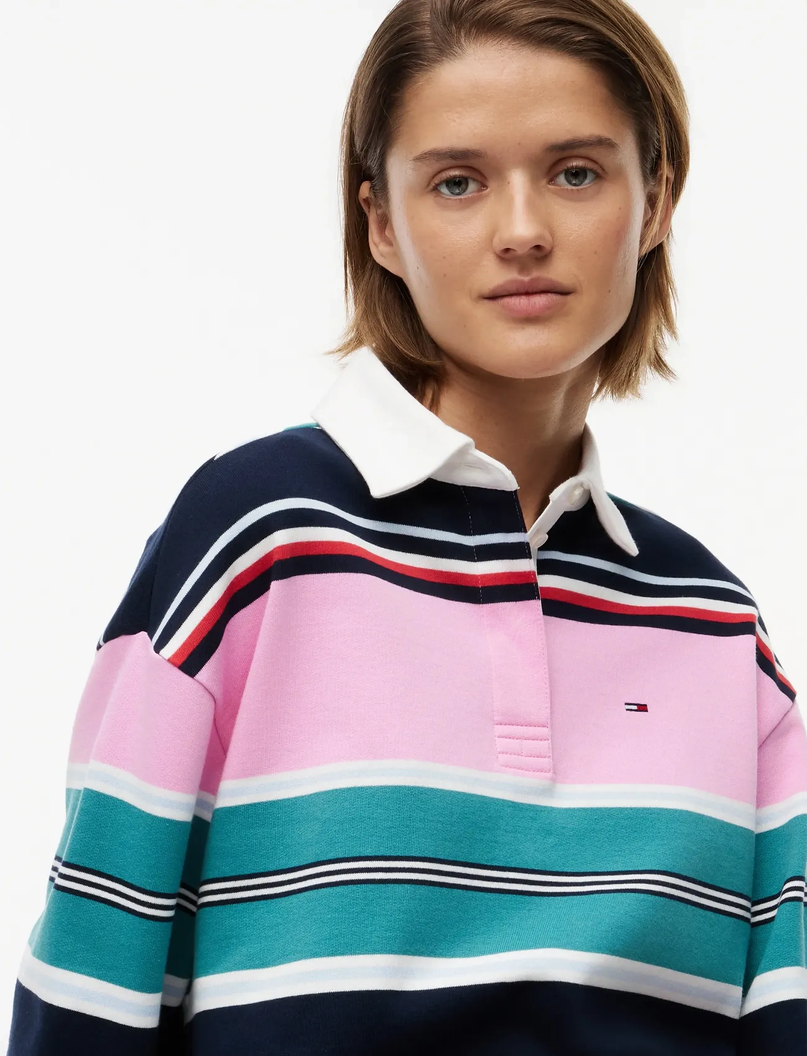 Tommy Jeans - TJW RLX MULTI STRIPE RUGBY EXT - långärmade toppar - pink daisy multi stripe - 3