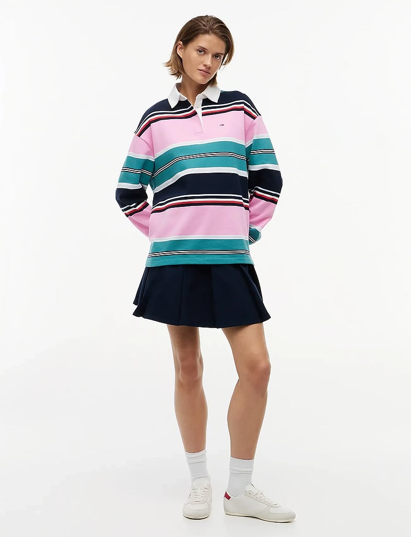 Tommy Jeans - TJW RLX MULTI STRIPE RUGBY EXT - långärmade toppar - pink daisy multi stripe - 4