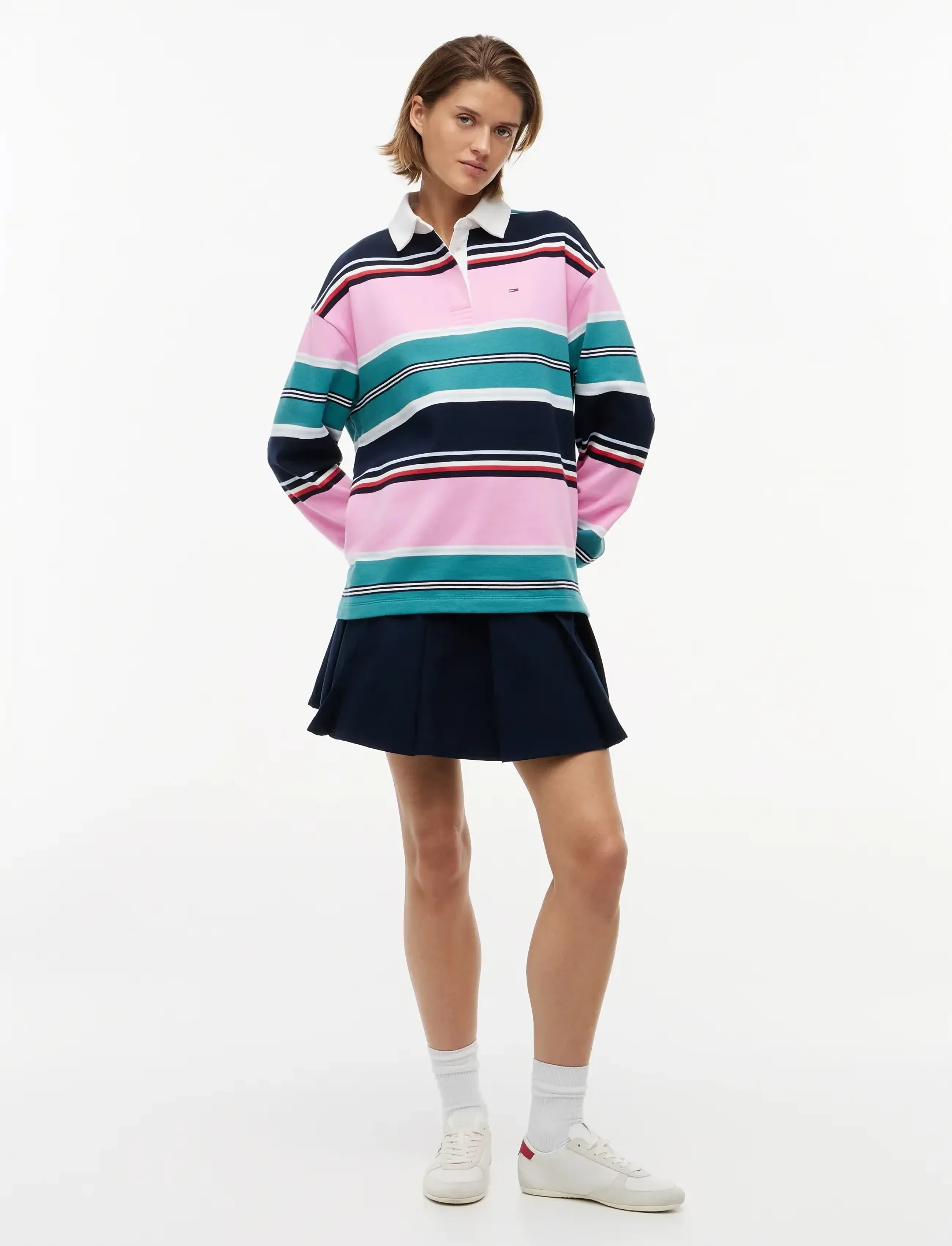 Tommy Jeans - TJW RLX MULTI STRIPE RUGBY EXT - långärmade toppar - pink daisy   multi stripe - 4