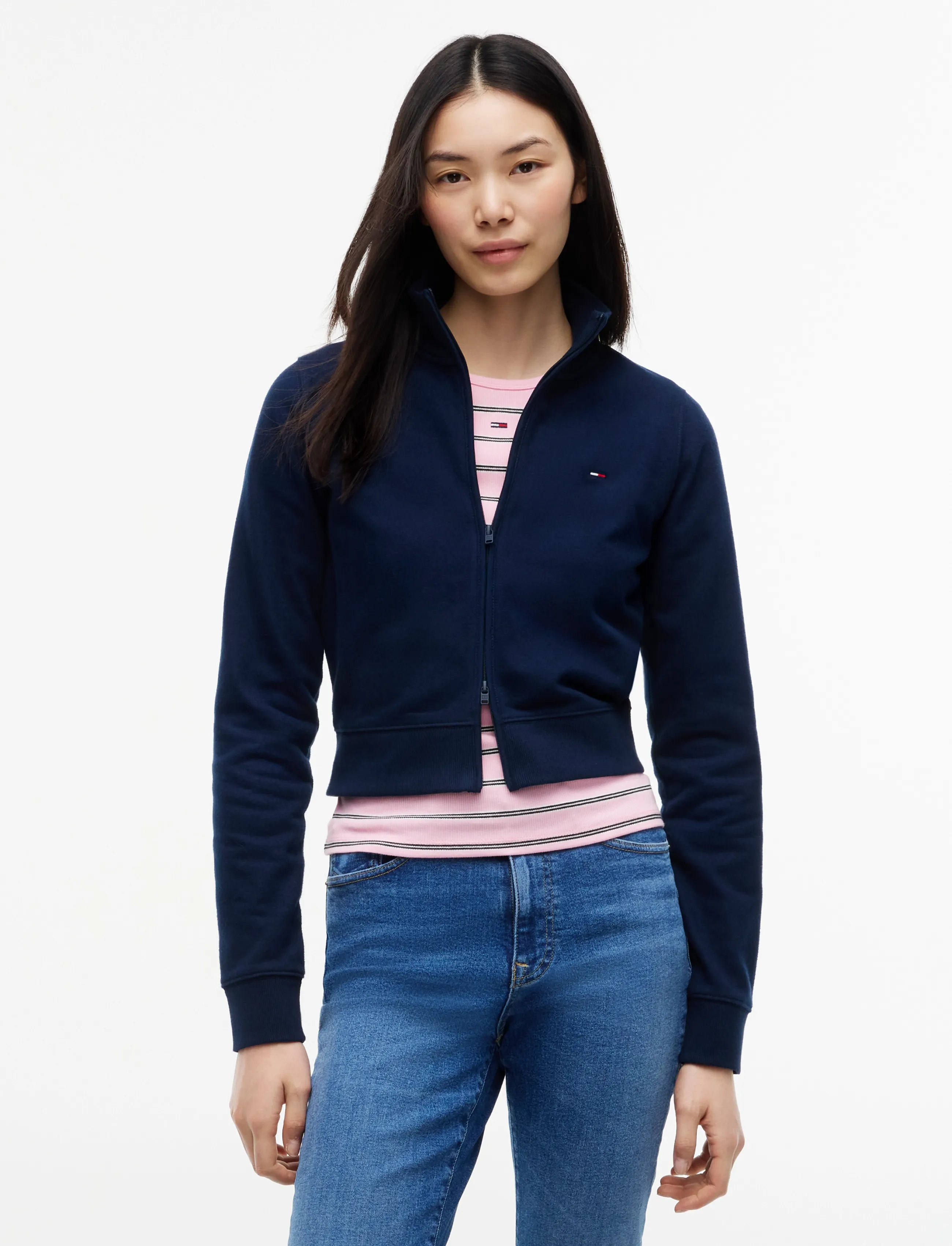 Tommy Jeans Tjw S Flag Fitted Zip Thru Ext, S, Navy, Sweatshirts & Hættetrøjer > Sweatshirts, Dame