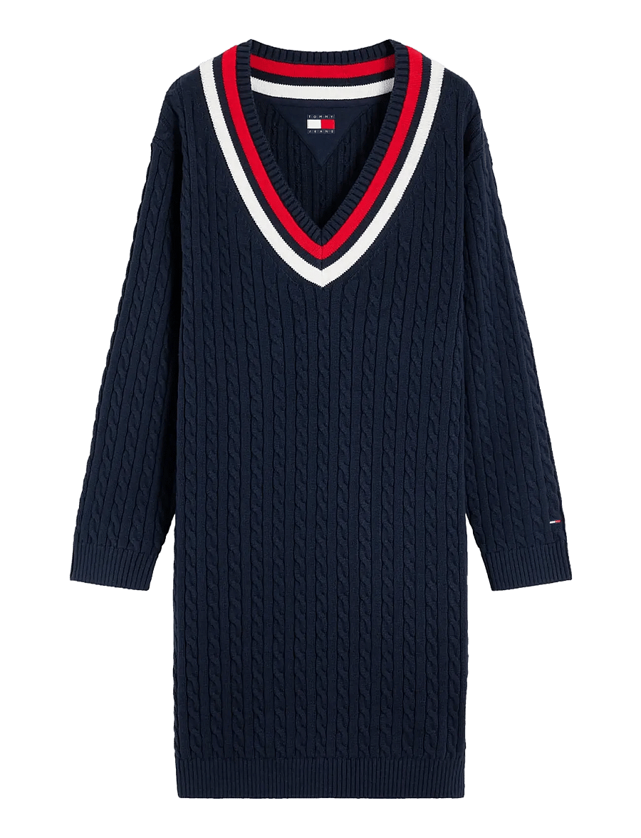 Tommy Jeans - TJW CABLE RWB SWEATER DRESS EXT - stickade klänningar - dark blue - 1