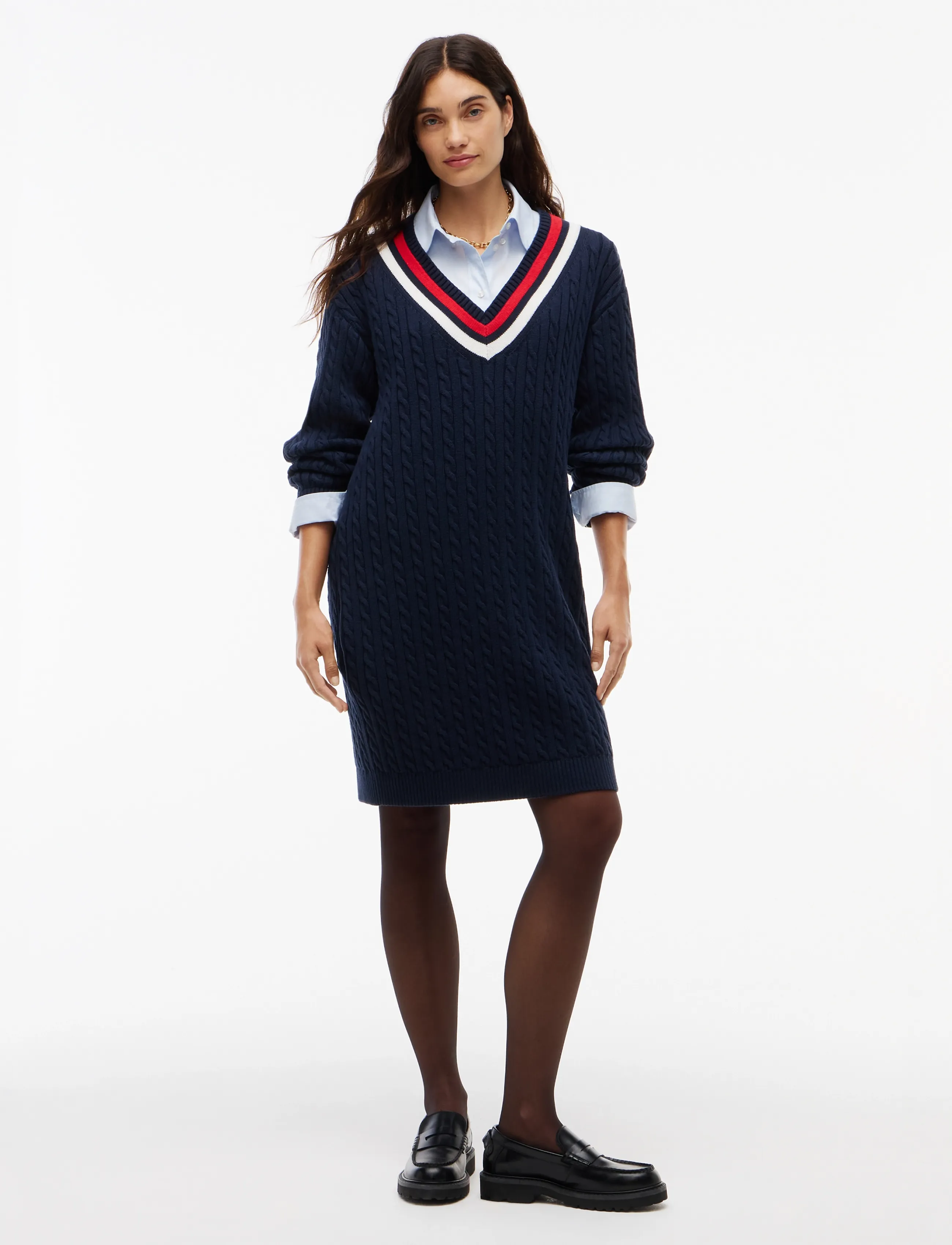 Tommy Jeans TJW CABLE RWB SWEATER DRESS EXT - Strikkjoler - DARK BLUE / navy