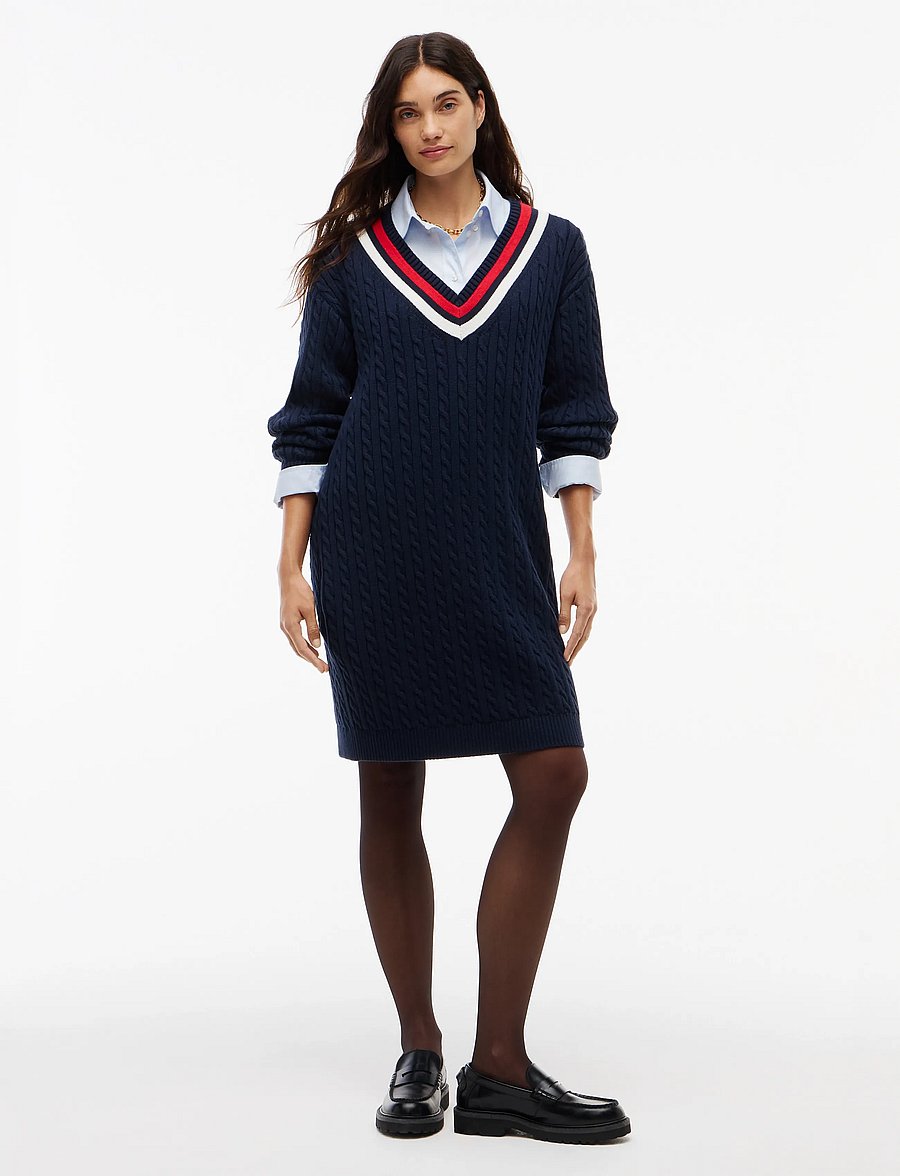 Tommy Jeans - TJW CABLE RWB SWEATER DRESS EXT - stickade klänningar - dark blue - 0