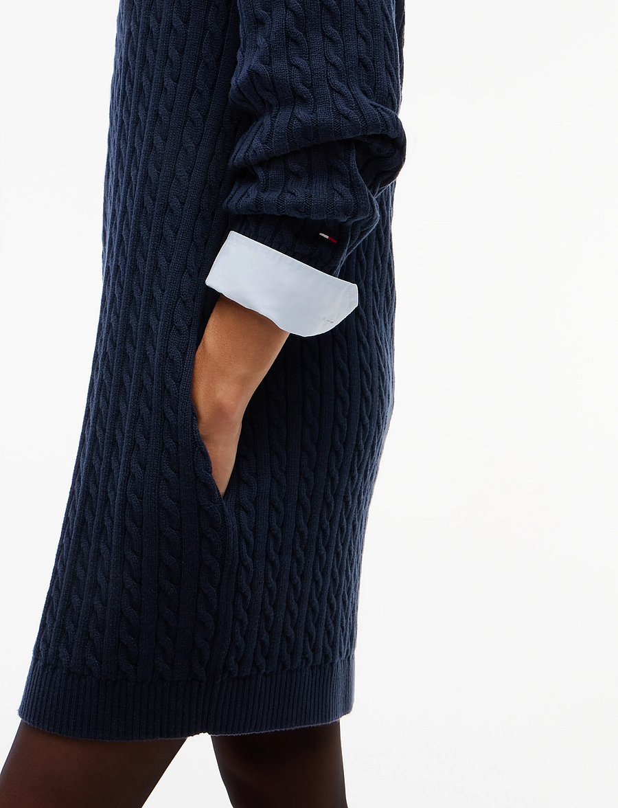 Tommy Jeans - TJW CABLE RWB SWEATER DRESS EXT - stickade klänningar - dark blue - 2