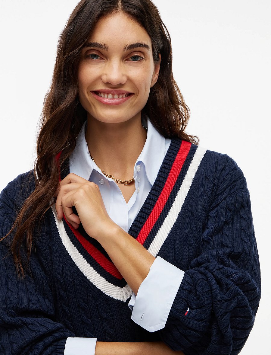 Tommy Jeans - TJW CABLE RWB SWEATER DRESS EXT - stickade klänningar - dark blue - 3