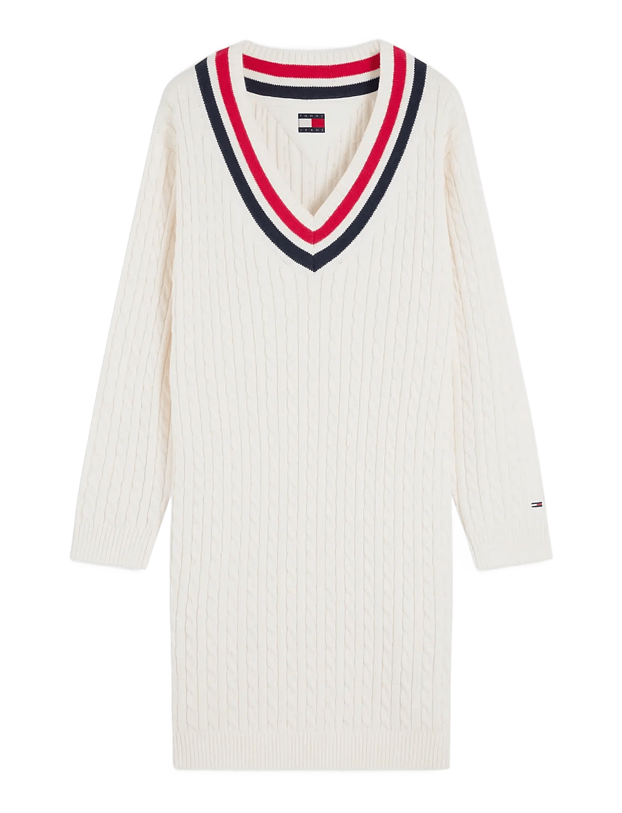 Tommy Jeans - TJW CABLE RWB SWEATER DRESS EXT - knitted dresses - off white - 1