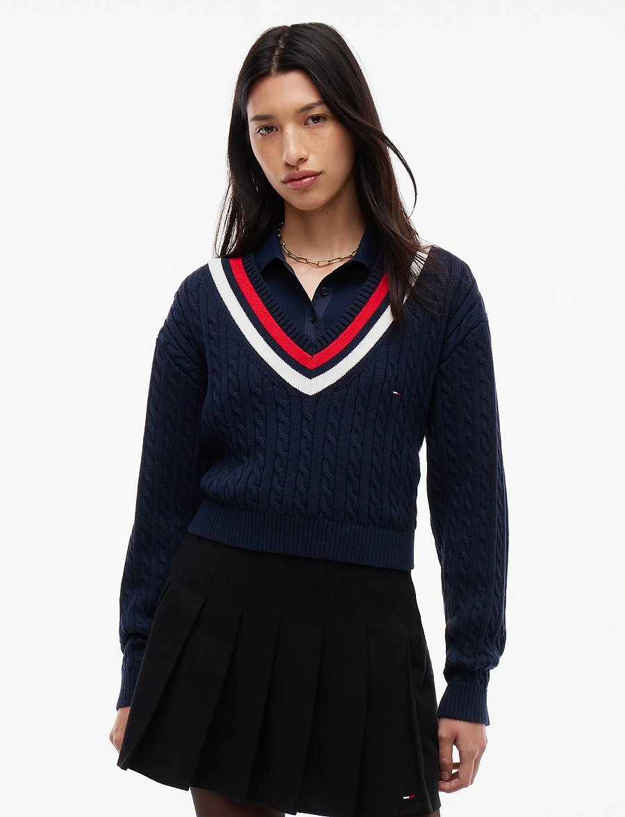 Tommy Jeans - TJW CABLE TIPPING SWEATER EXT - jumpers - dark blue - 0