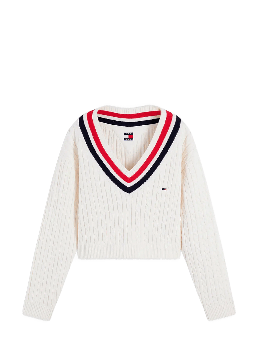 Tommy Jeans - TJW CABLE TIPPING SWEATER EXT - jumpers - off white - 1