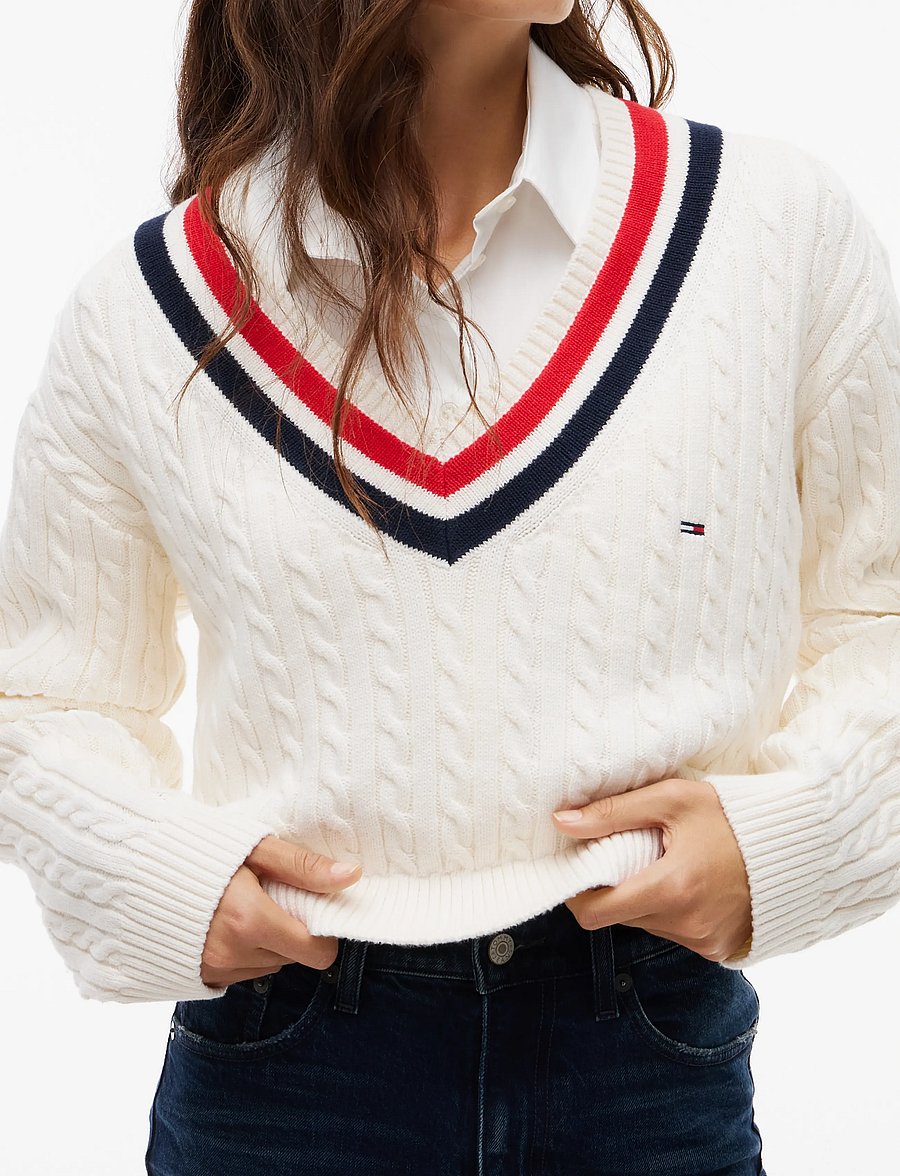 Tommy Jeans - TJW CABLE TIPPING SWEATER EXT - jumpers - off white - 3