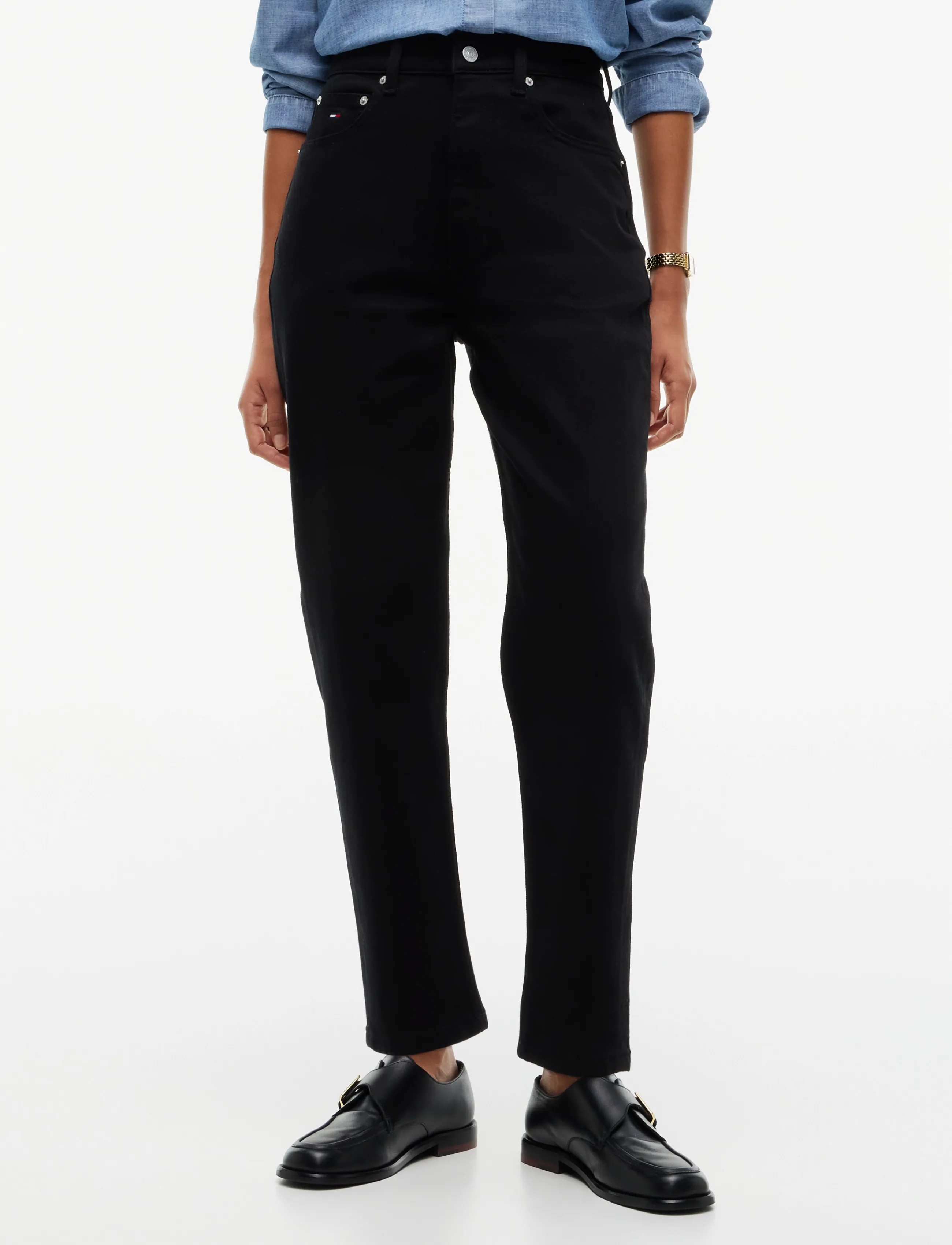 Tommy Jeans 90S MOM HIGH TAPERED DI4187 - Teismelised 140-176 - DENIM BLACK / black