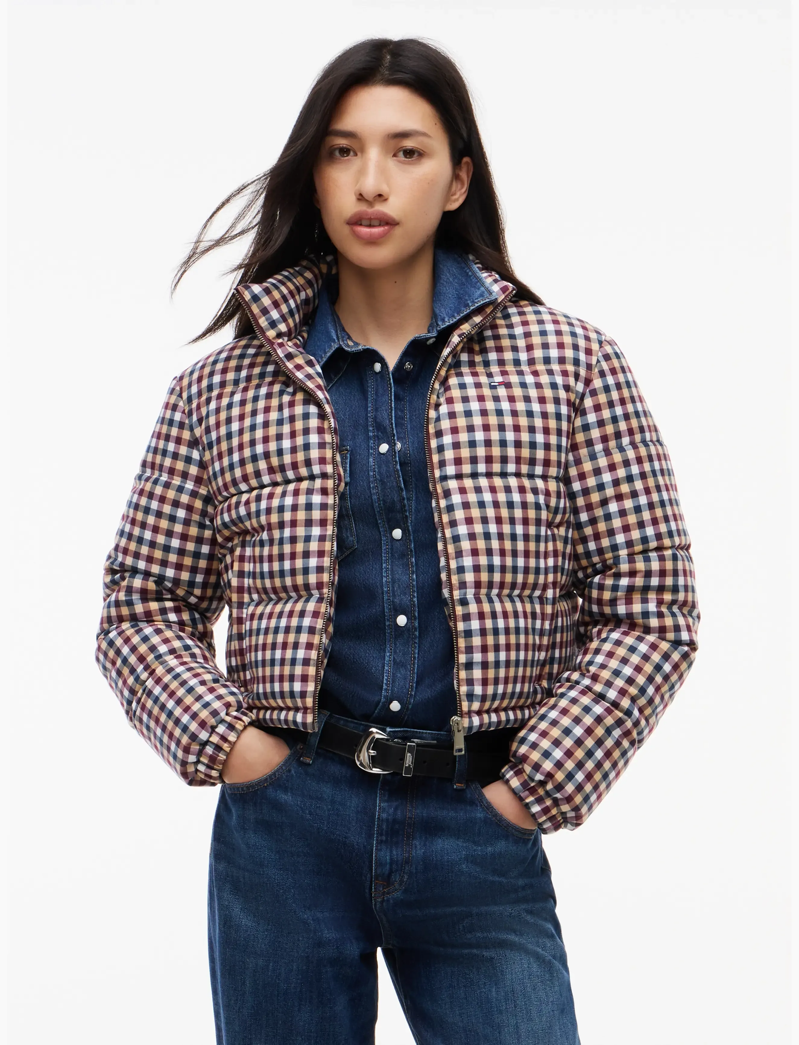 Tommy Jeans TJW CROP CHECK PUFFER - Tommy Hilfiger - SUNDAY PASTRY   CHECK / brown