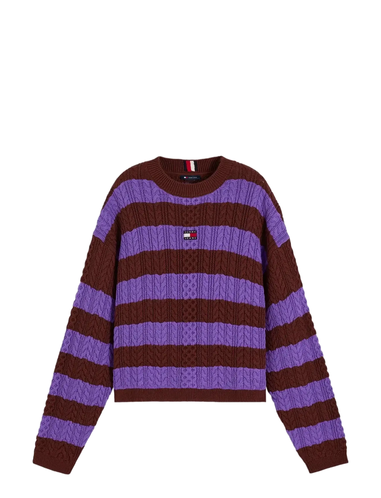 Tommy Jeans - TJW CABLE CREW NECK SWEATER EXT - pullover - pure brown   preppy lilac stripe - 1