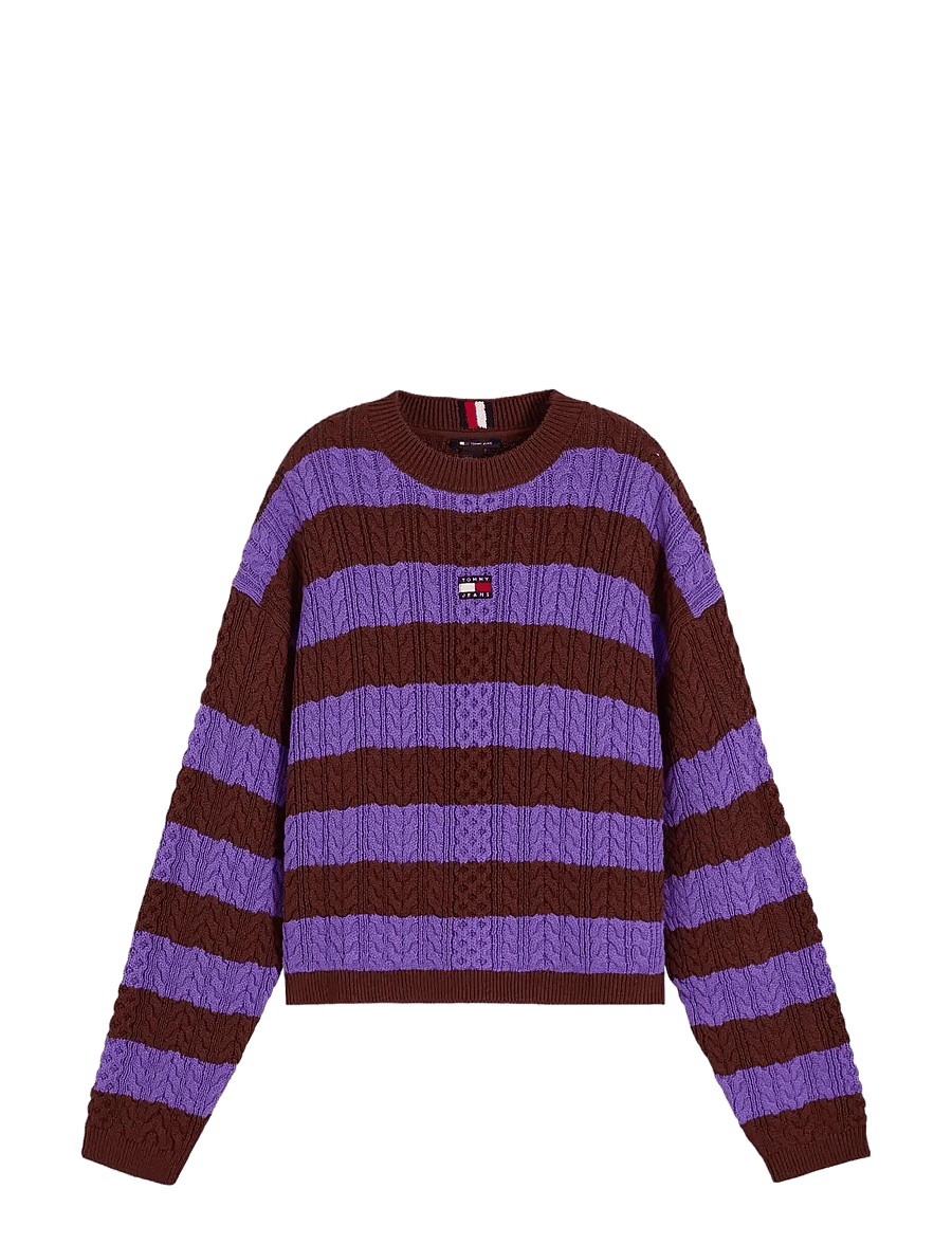 Tommy Jeans - TJW CABLE CREW NECK SWEATER EXT - pullover - pure brown preppy lilac stripe - 1