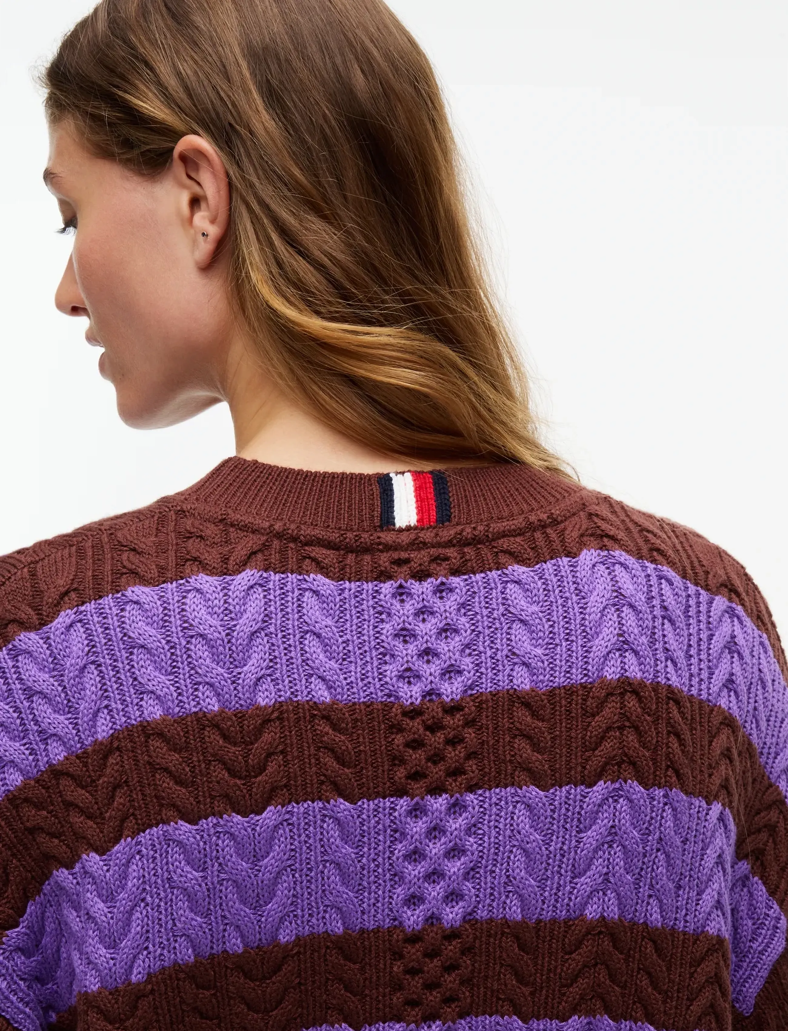 Tommy Jeans - TJW CABLE CREW NECK SWEATER EXT - pullover - pure brown   preppy lilac stripe - 3