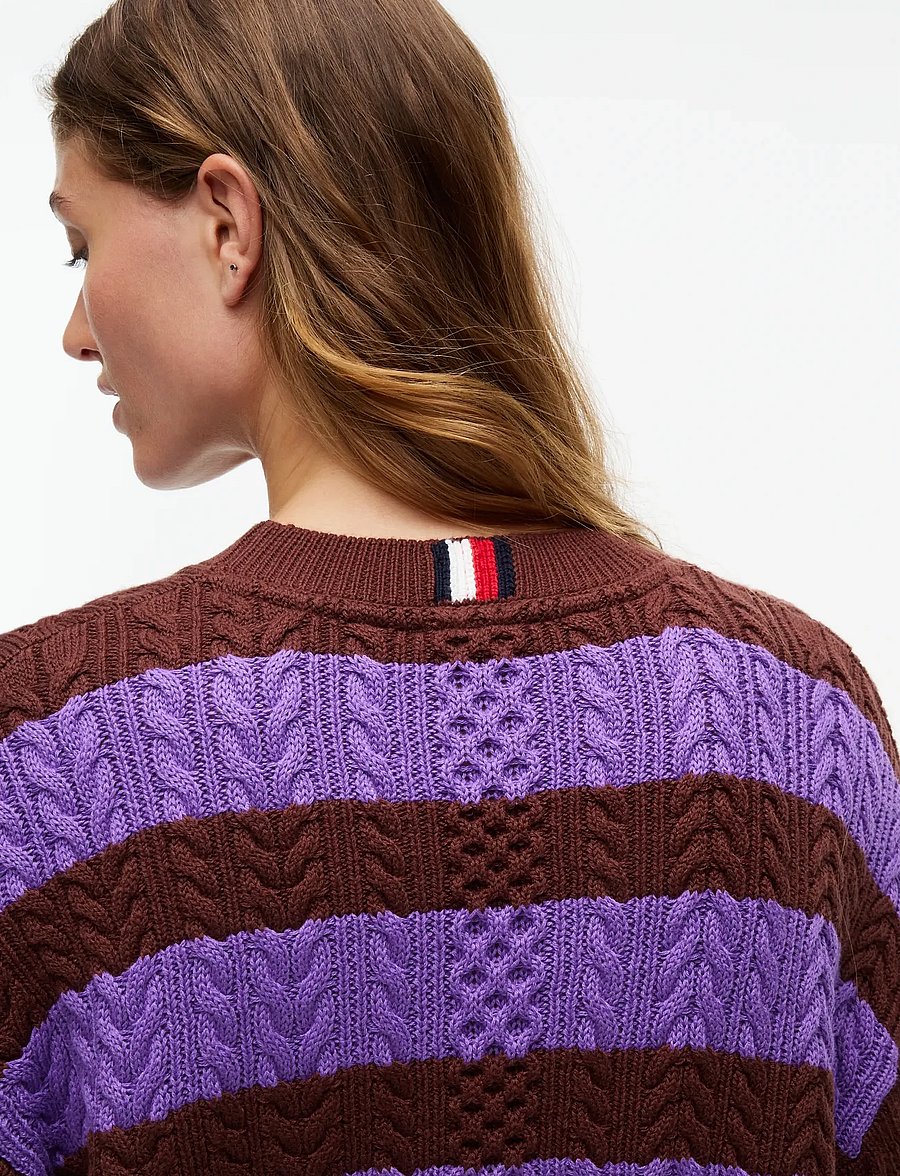 Tommy Jeans - TJW CABLE CREW NECK SWEATER EXT - pullover - pure brown preppy lilac stripe - 3