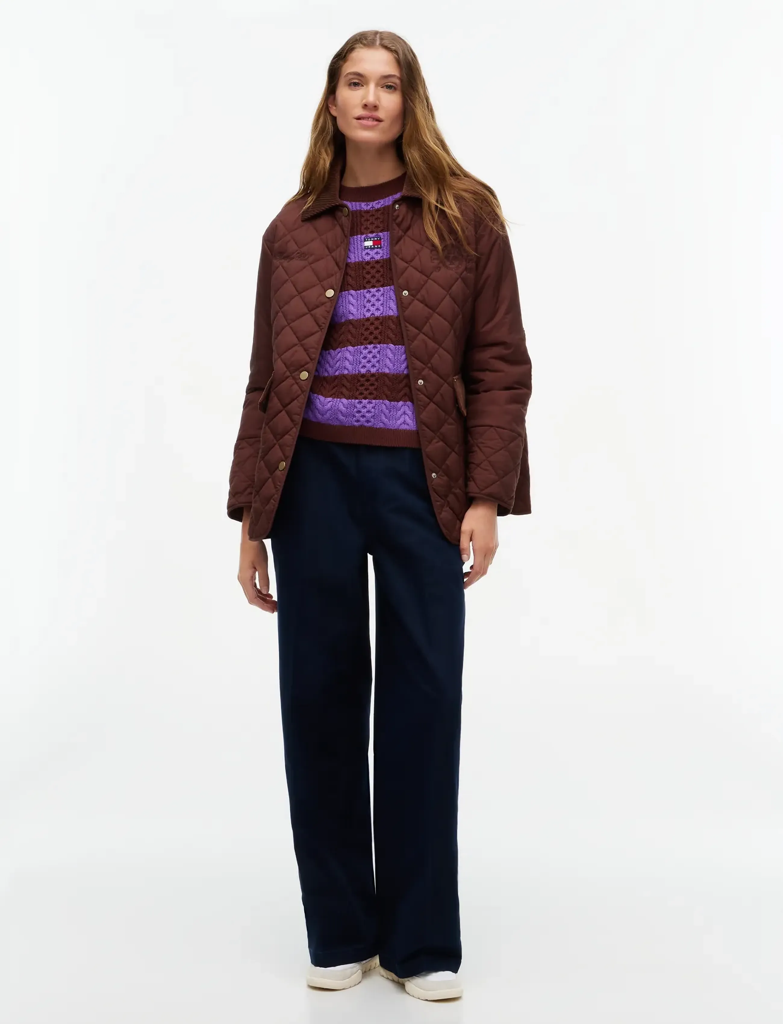 Tommy Jeans - TJW CABLE CREW NECK SWEATER EXT - pullover - pure brown   preppy lilac stripe - 4