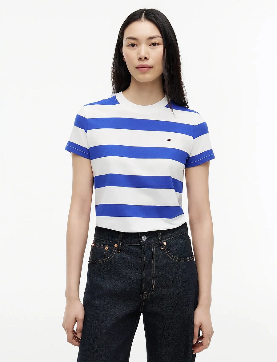 Tommy Jeans - TJW REG S FLAG JERSEY SS TEE EXT - t-särgid - noble blue stripe - 0