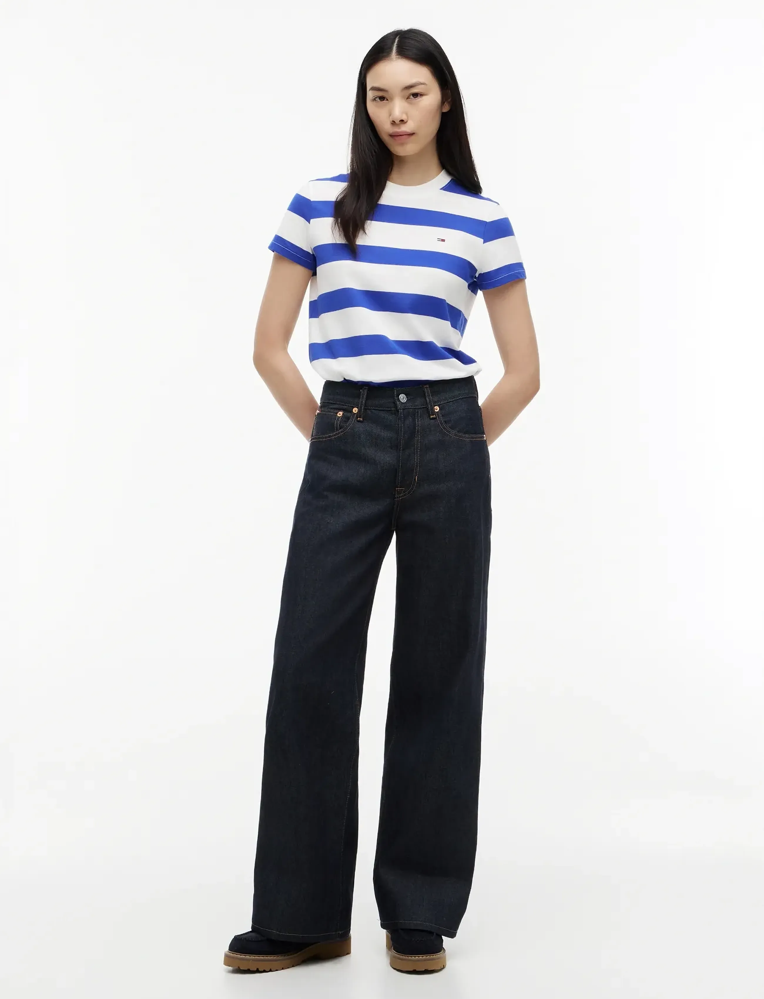 Tommy Jeans - TJW REG S FLAG JERSEY SS TEE EXT - t-särgid - noble blue   stripe - 4